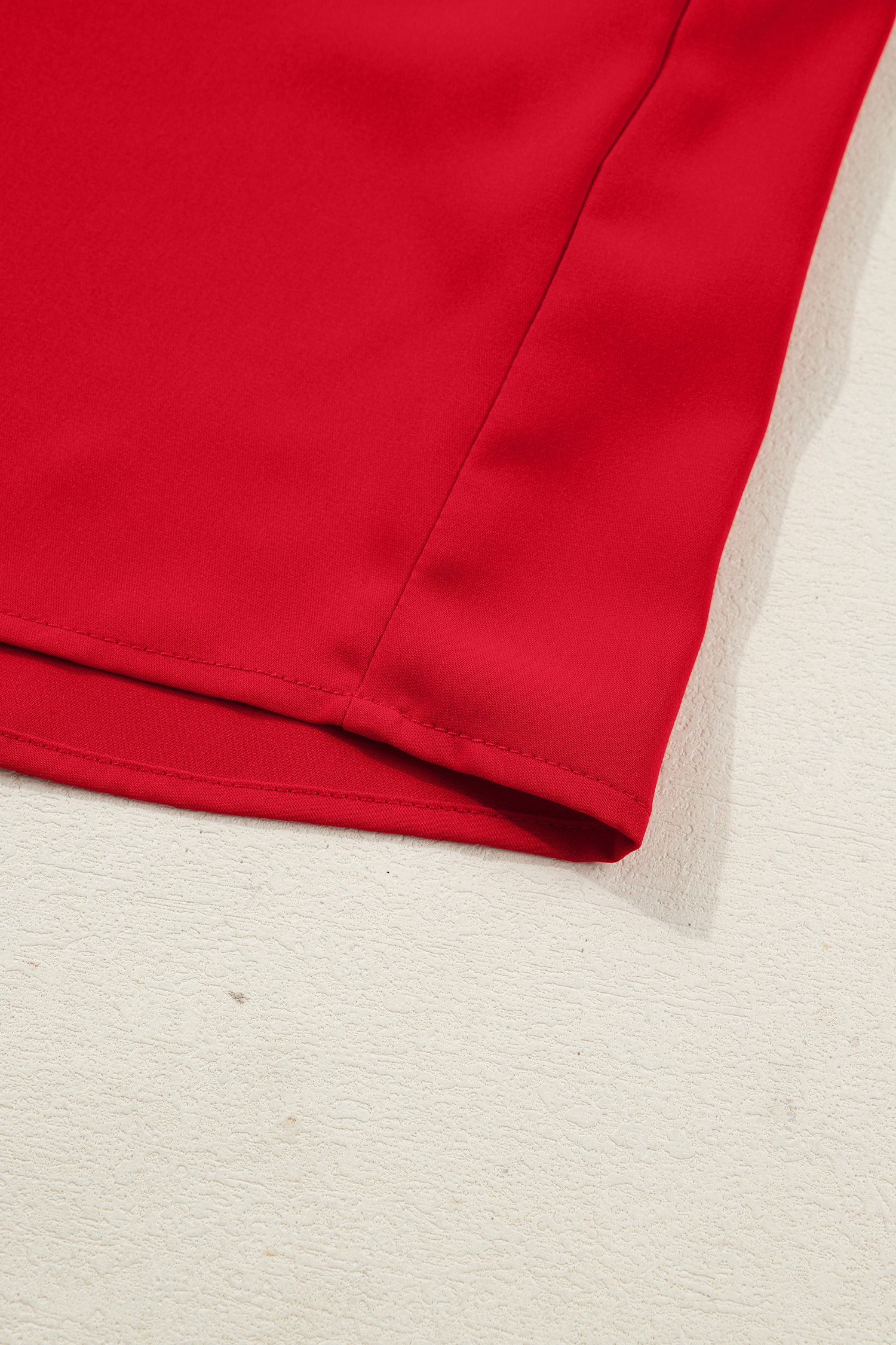 Fiery Red Frilled Trim Button Up Pleated Long Sleeve Shirt