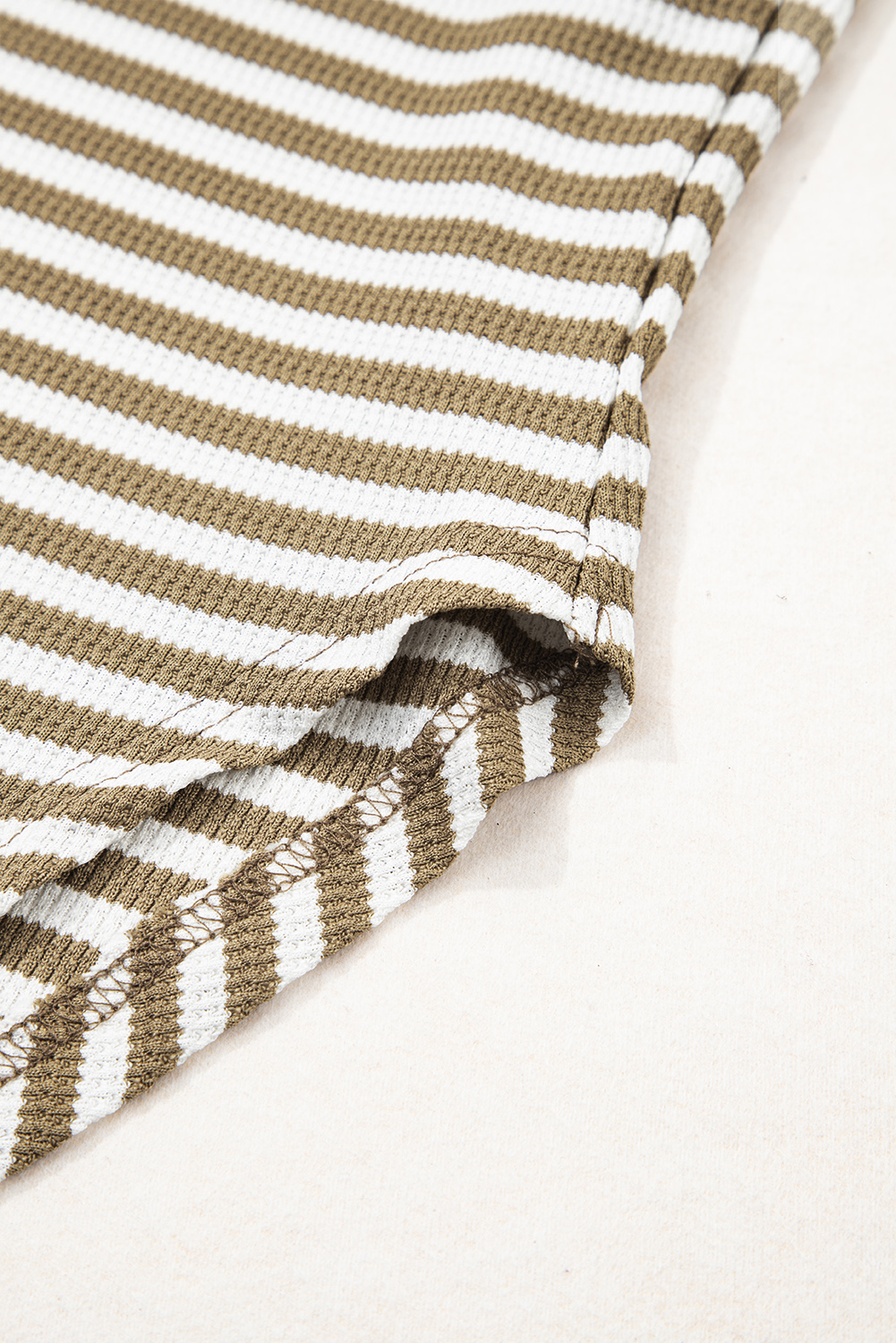 Dearlovers Green Stripe Thermal Knit Drop Shoulder Casual Top