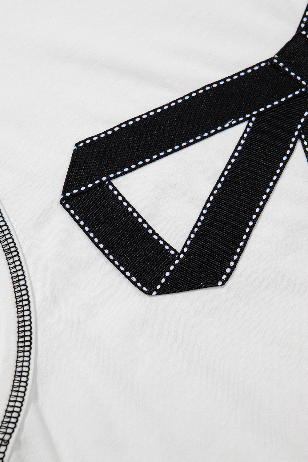 White Sweet Bow Stitching Trim Sleeveless Top