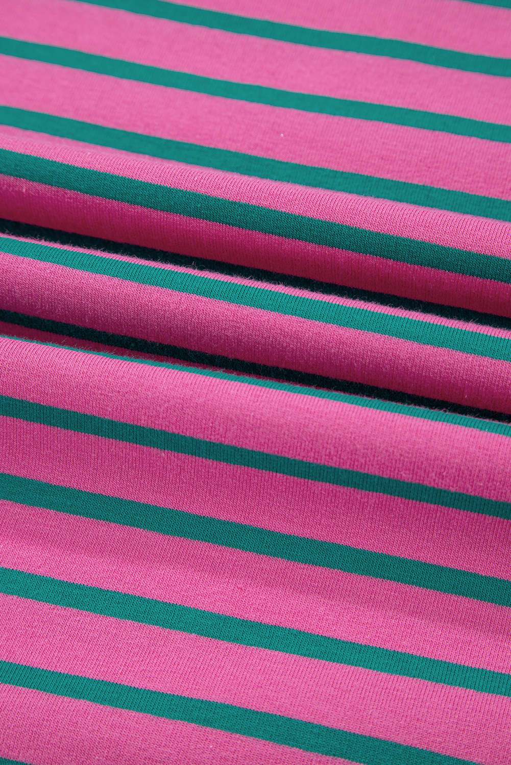 Pink Stripe Collared V Neck Puff Sleeve T Shirt Dress