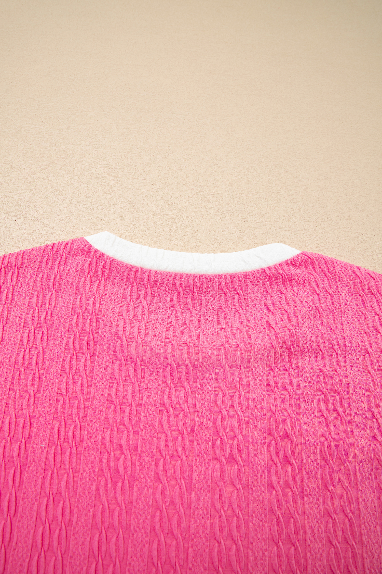 Bright Pink Textured Color Block Trim Loose Tee Drawstring Shorts 2pcs Set