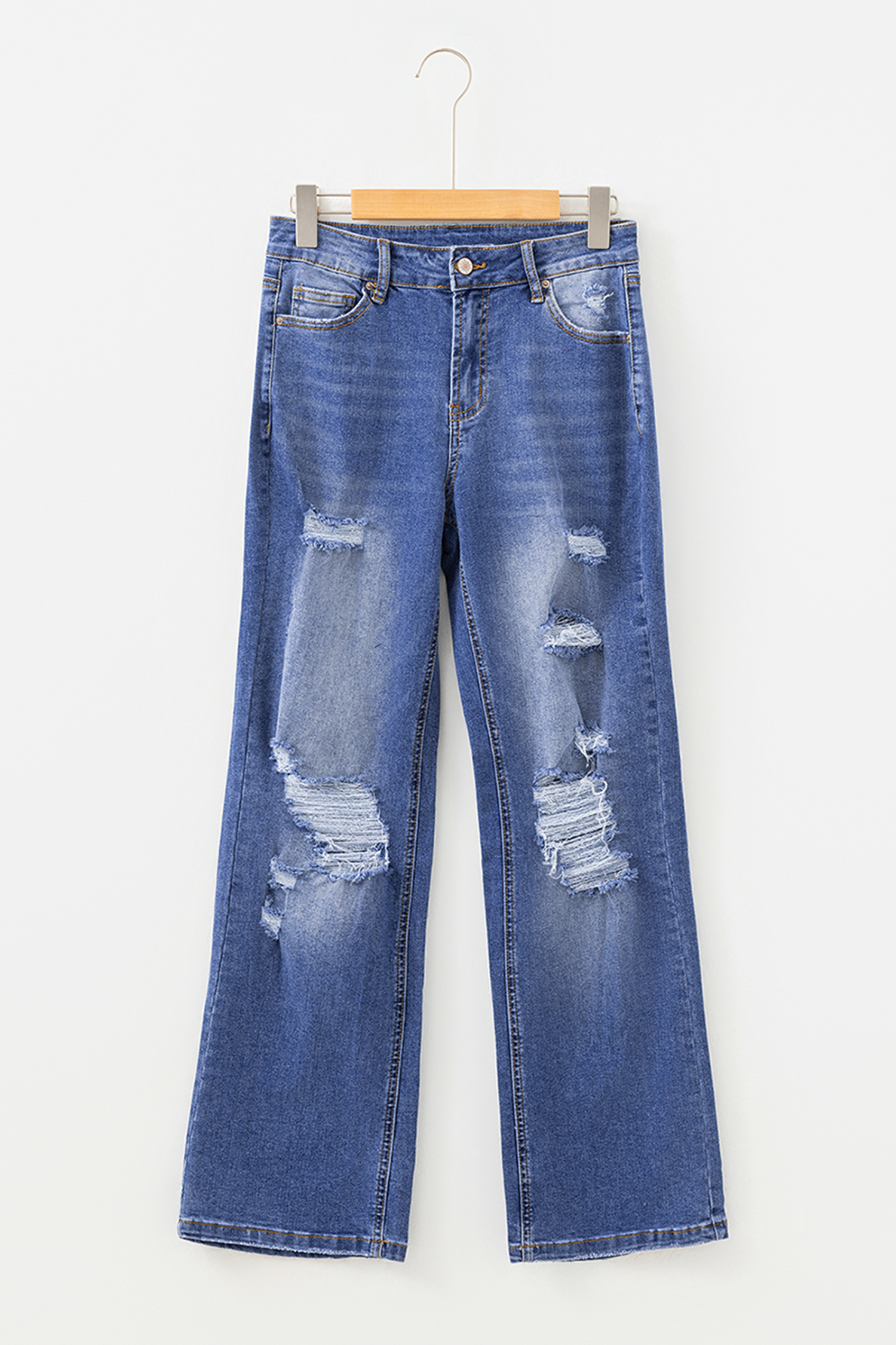 Myosotis Mid Rise Distressed Sneak Peek Straight Leg Jeans