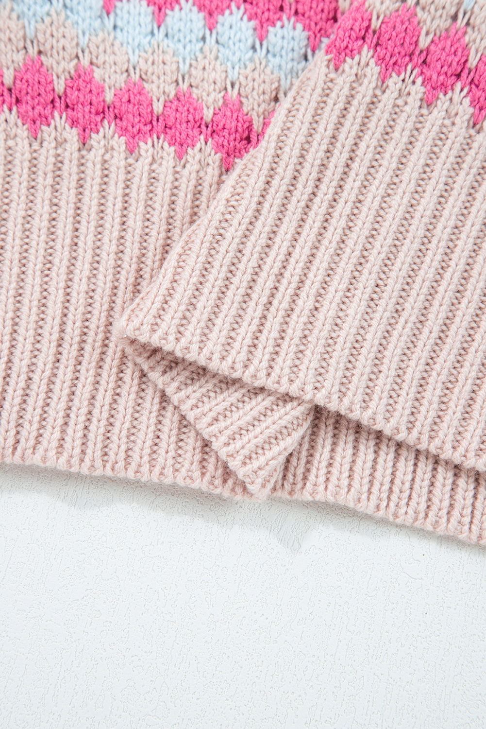 Brown Stripe Eyelet Patterned Drop Shoulder Sweater