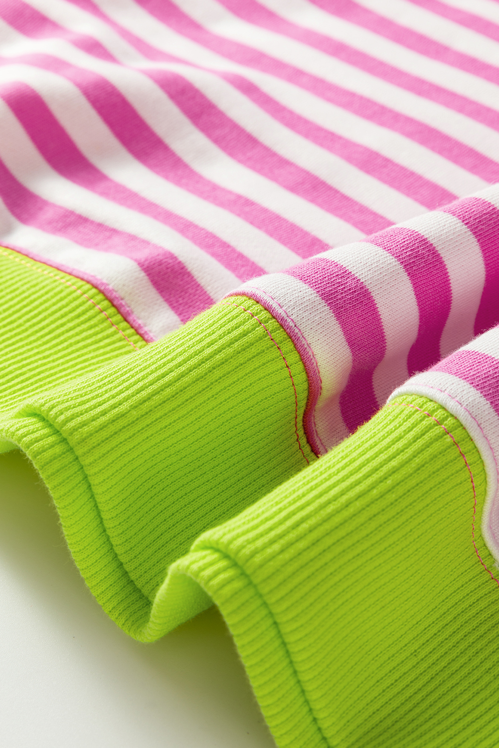 Red Stripe Contrast Ribbed Trim Crossed Stitch Drop Shoulder Sweatshirt