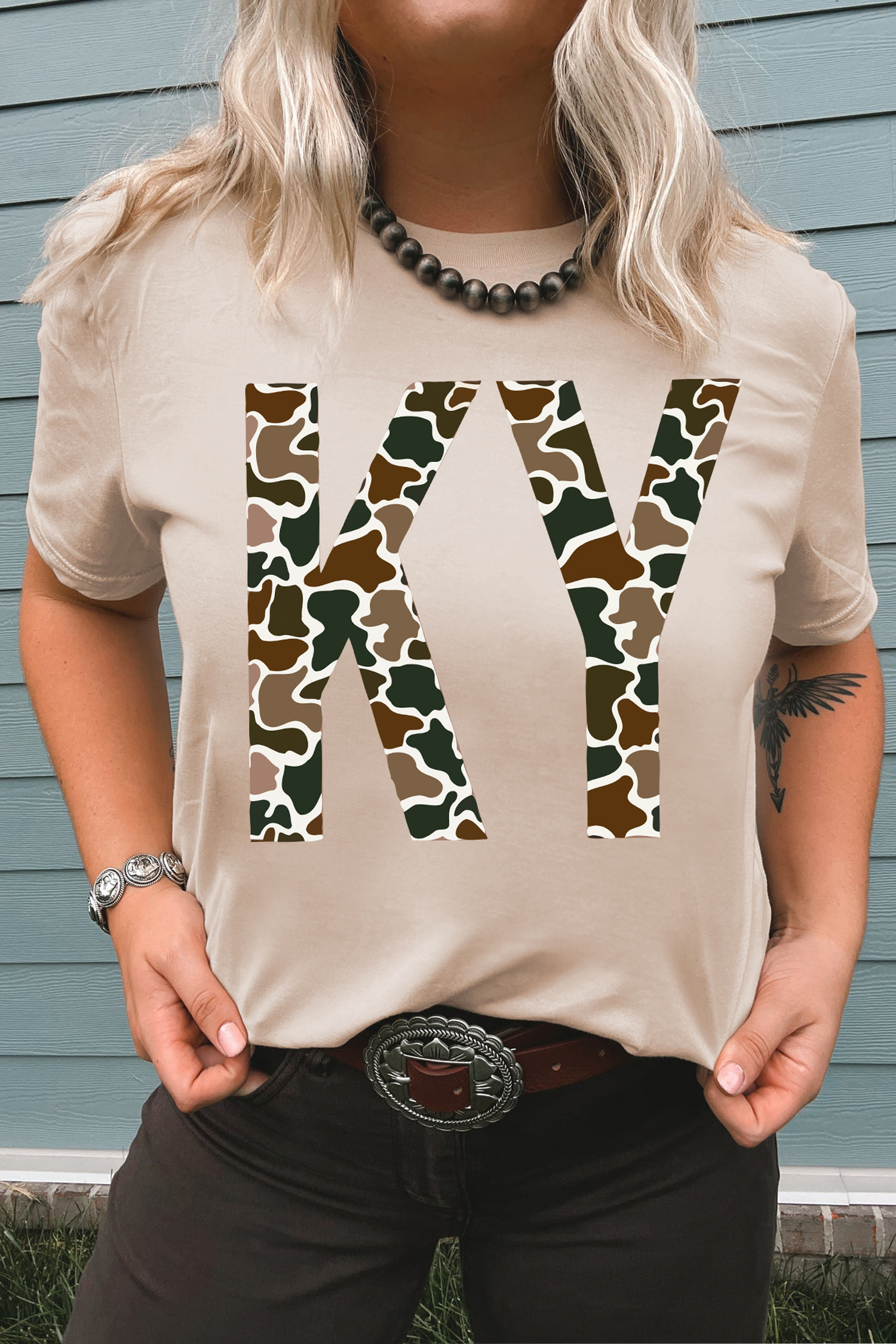 Green Camouflage KENTUCKY Crew Neck Summer Top
