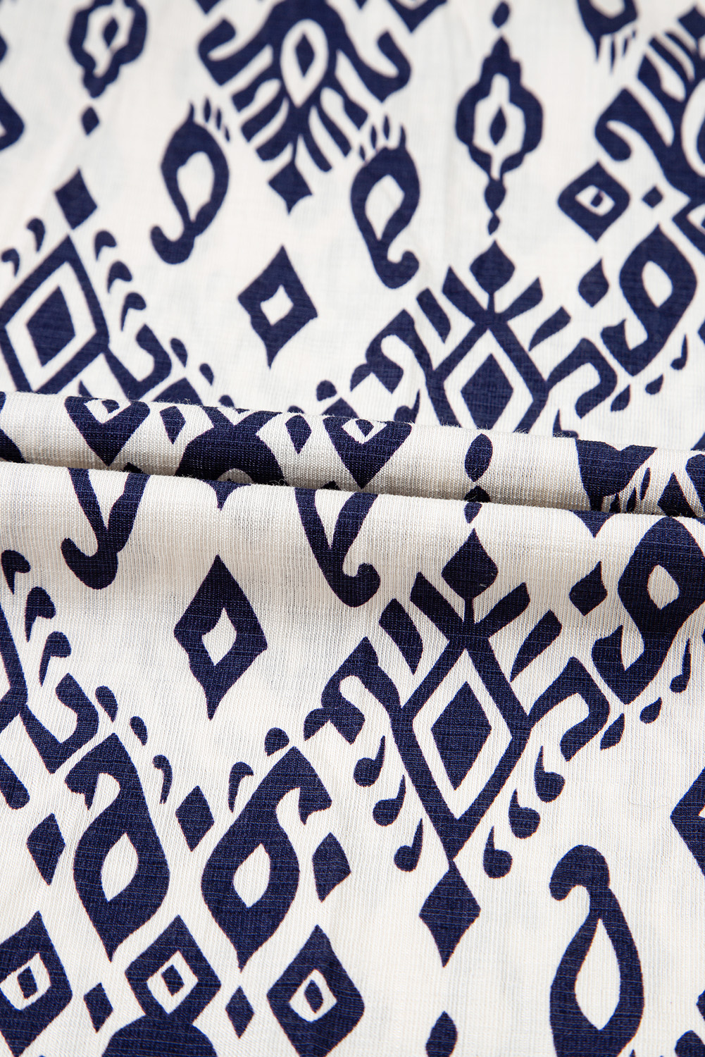 Blue Boho Geometric Print Shirred High Waist Wide Leg Jumpsuit