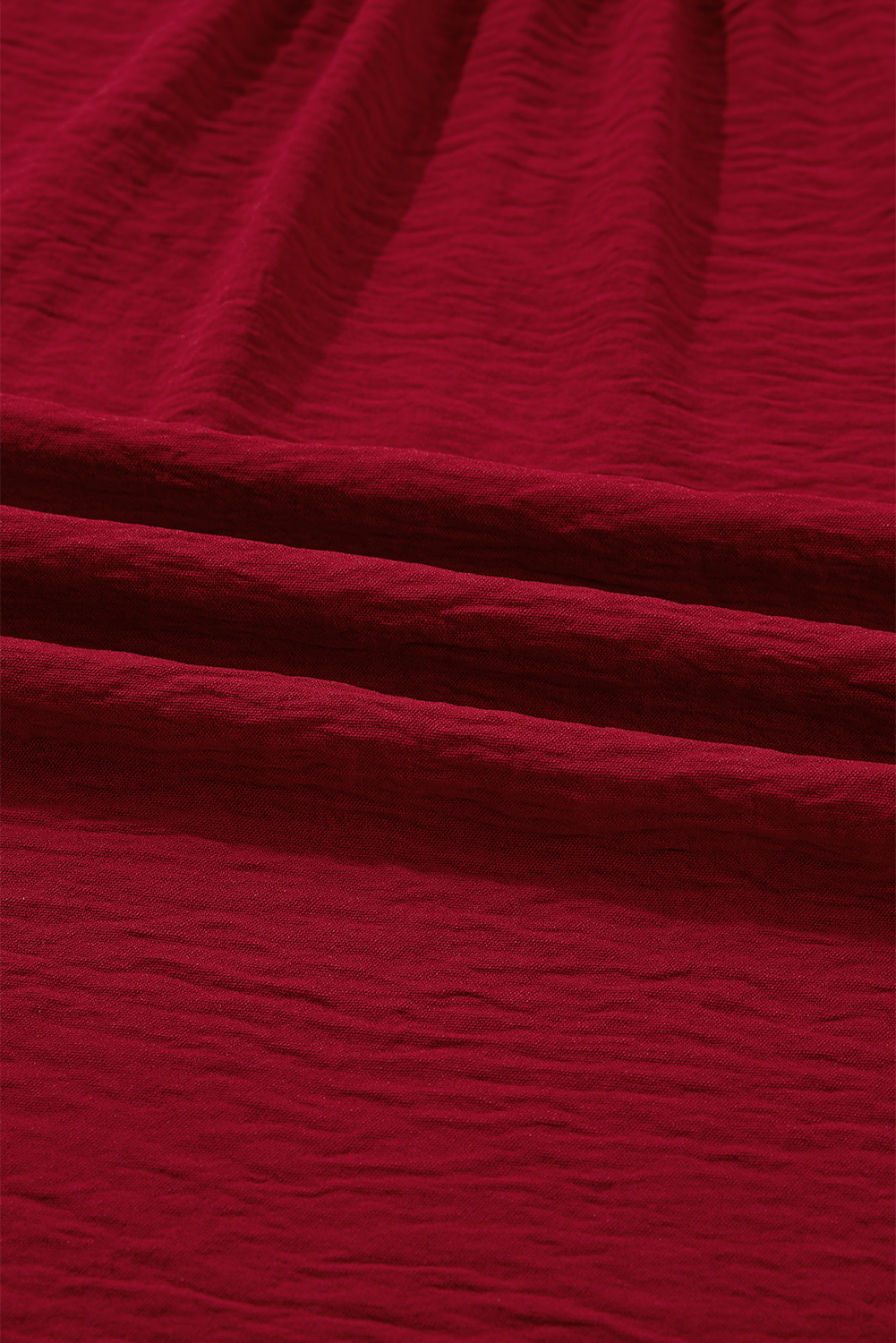 Burgundy Notched Neck Shirred Cuff Long Sleeve Blouse