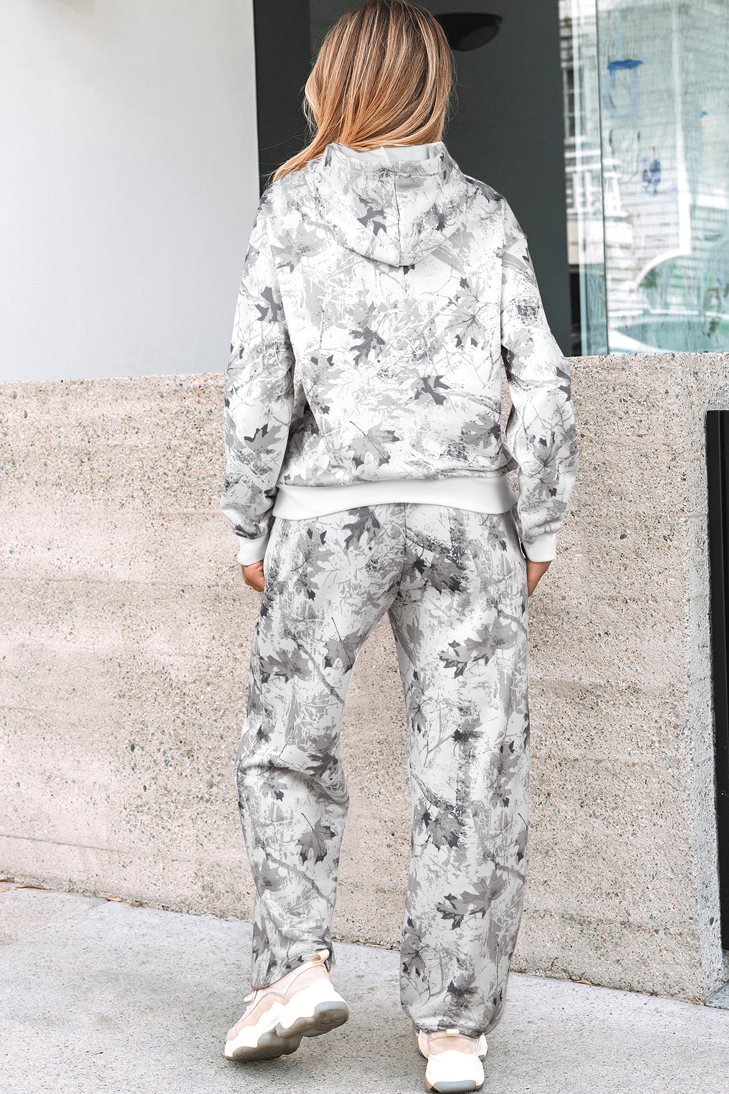 Beige Camo Print Baggy Drawstring Jogger Sweatpants