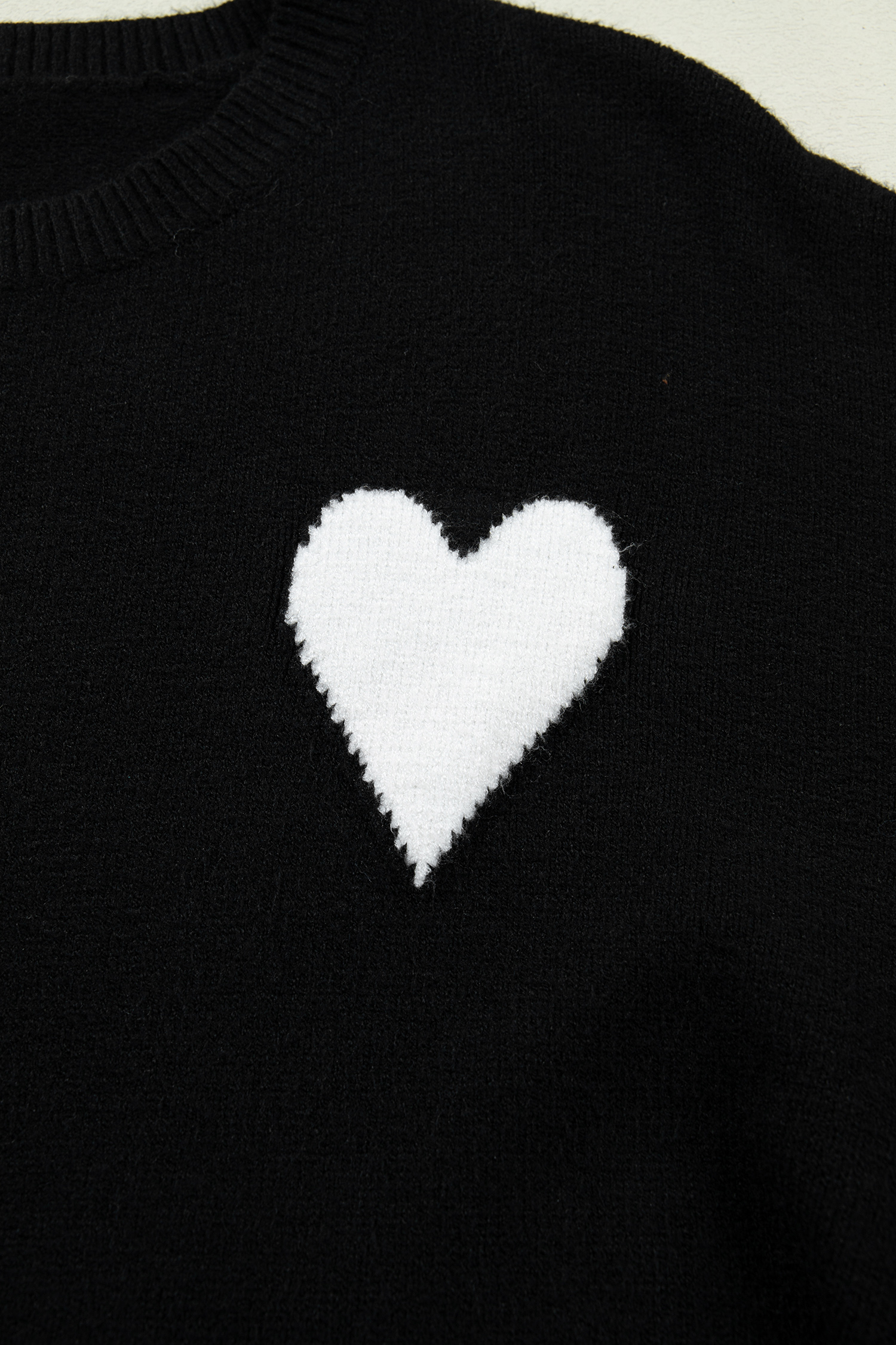 Black Heart Detail Contrast Cuffs Baggy Sweater
