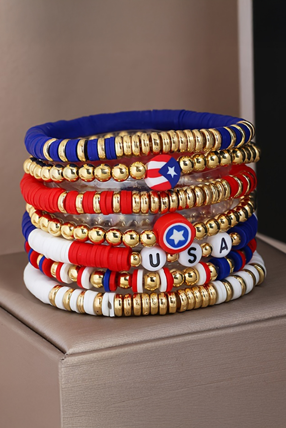 Gold USA Multi Beading Layered Bracelet