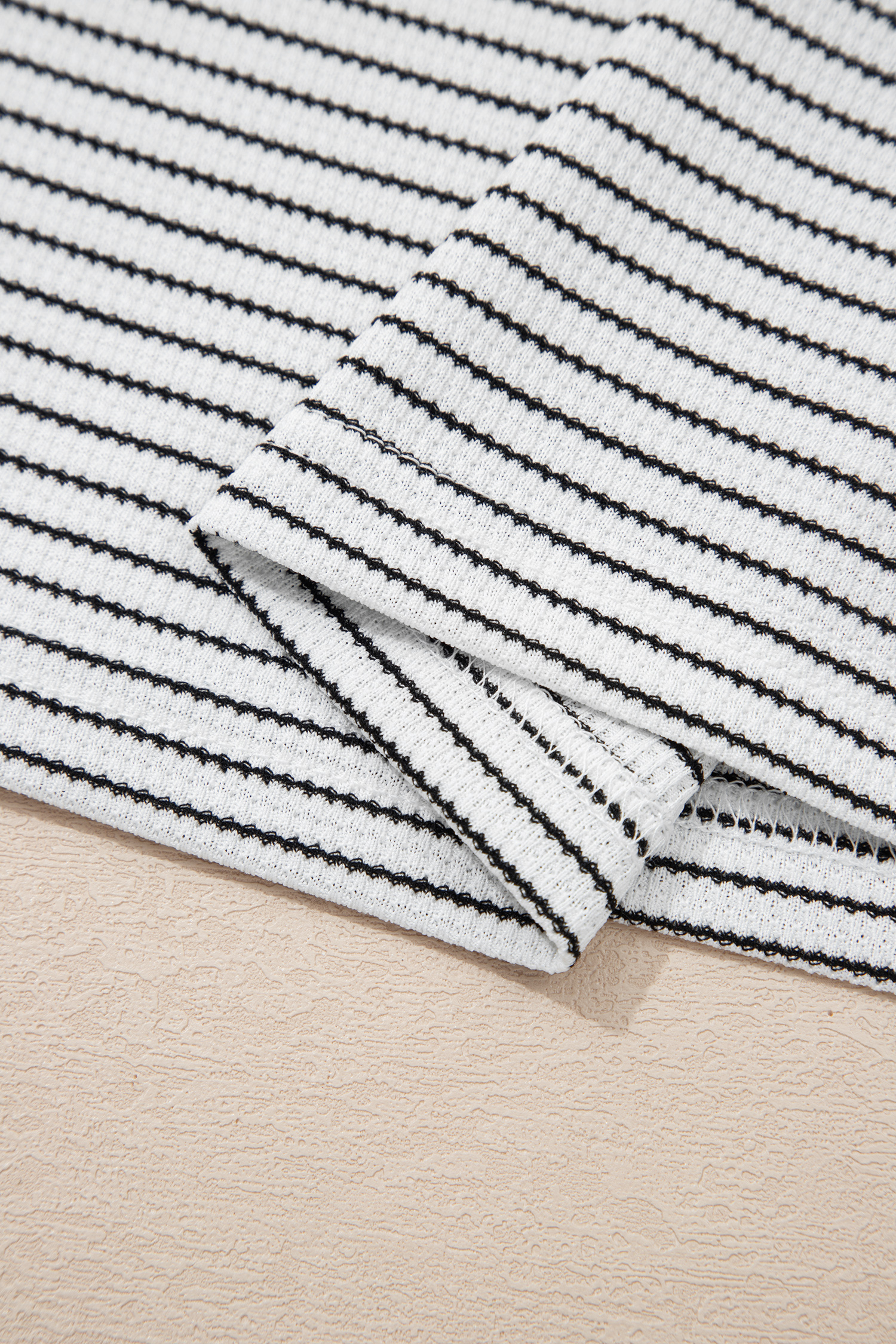 White Stripe Contrasted Ruffle Trim Loose Long Sleeve Top