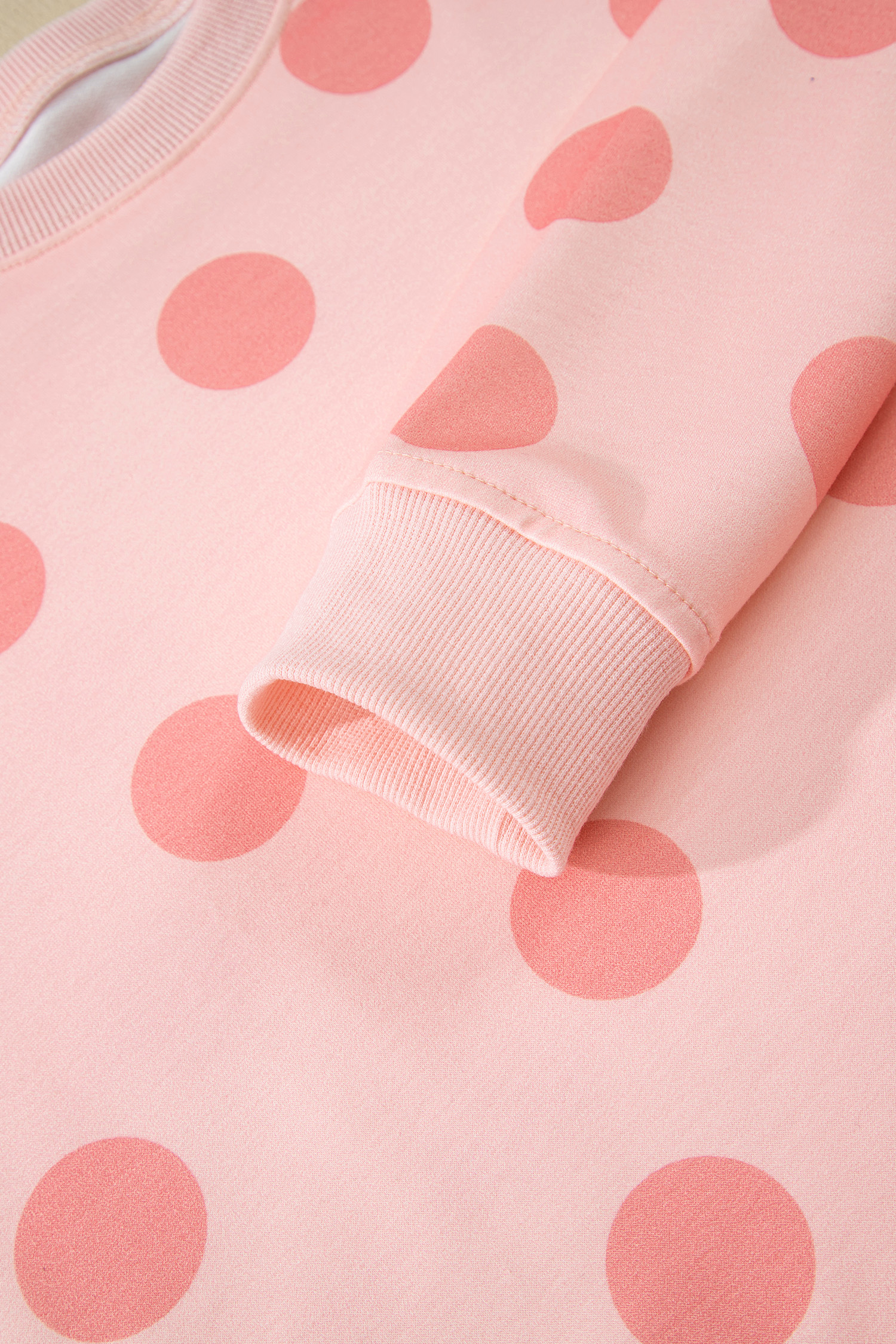 Beige Polka Dot Print Drop Shoulder Pullover Drawstring Jogger Pant Set