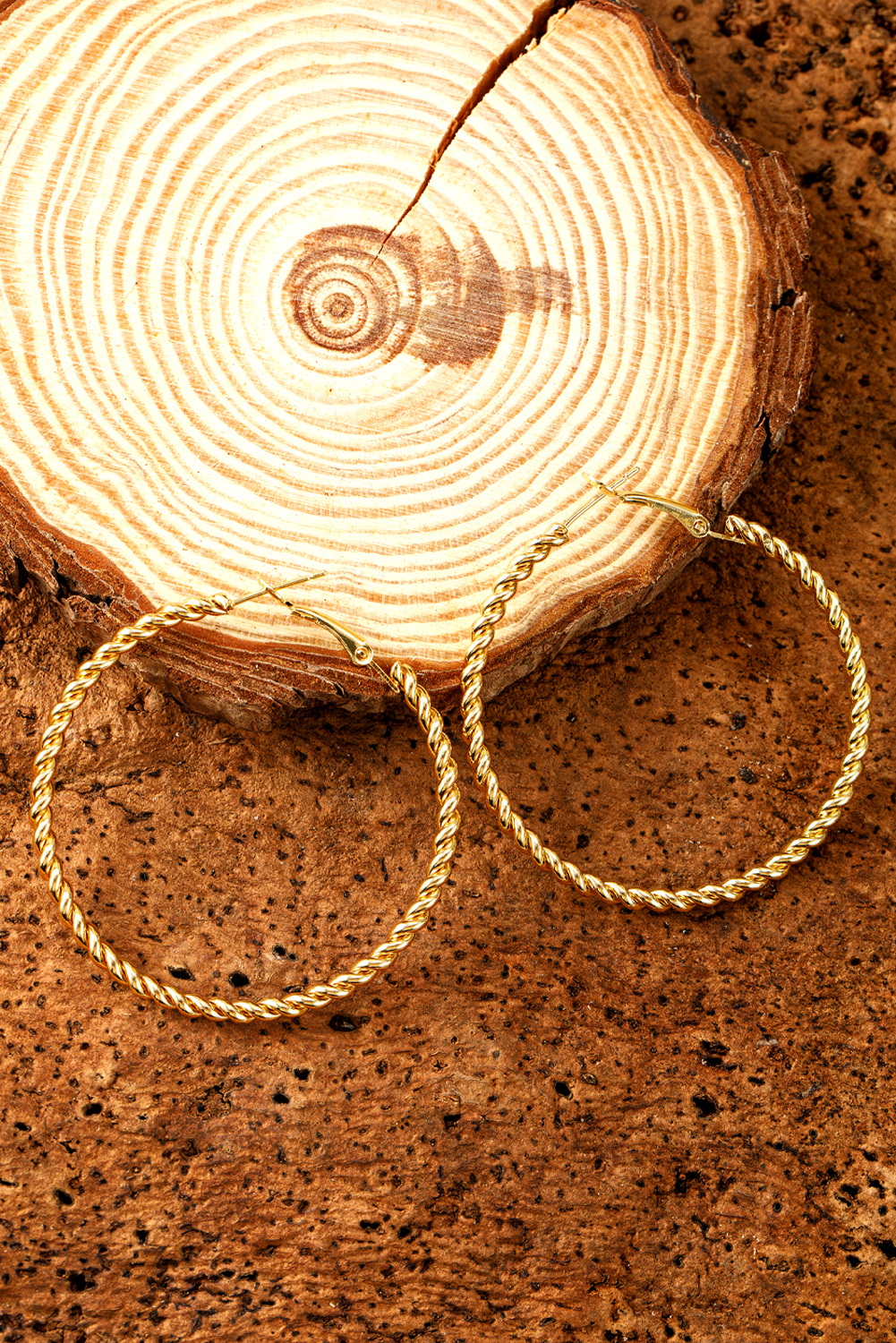 Gold Twisted Detail Plated Alloy Large Hoop Earrings