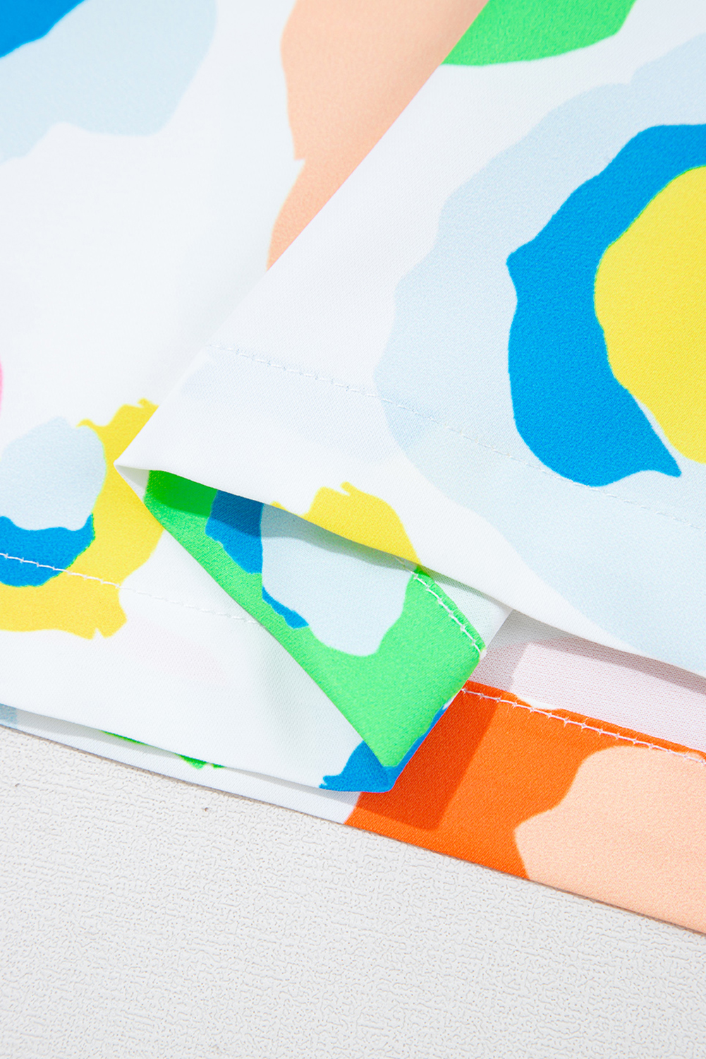 Green Chic Leopard Print Striped Detail Split Neck Blouse