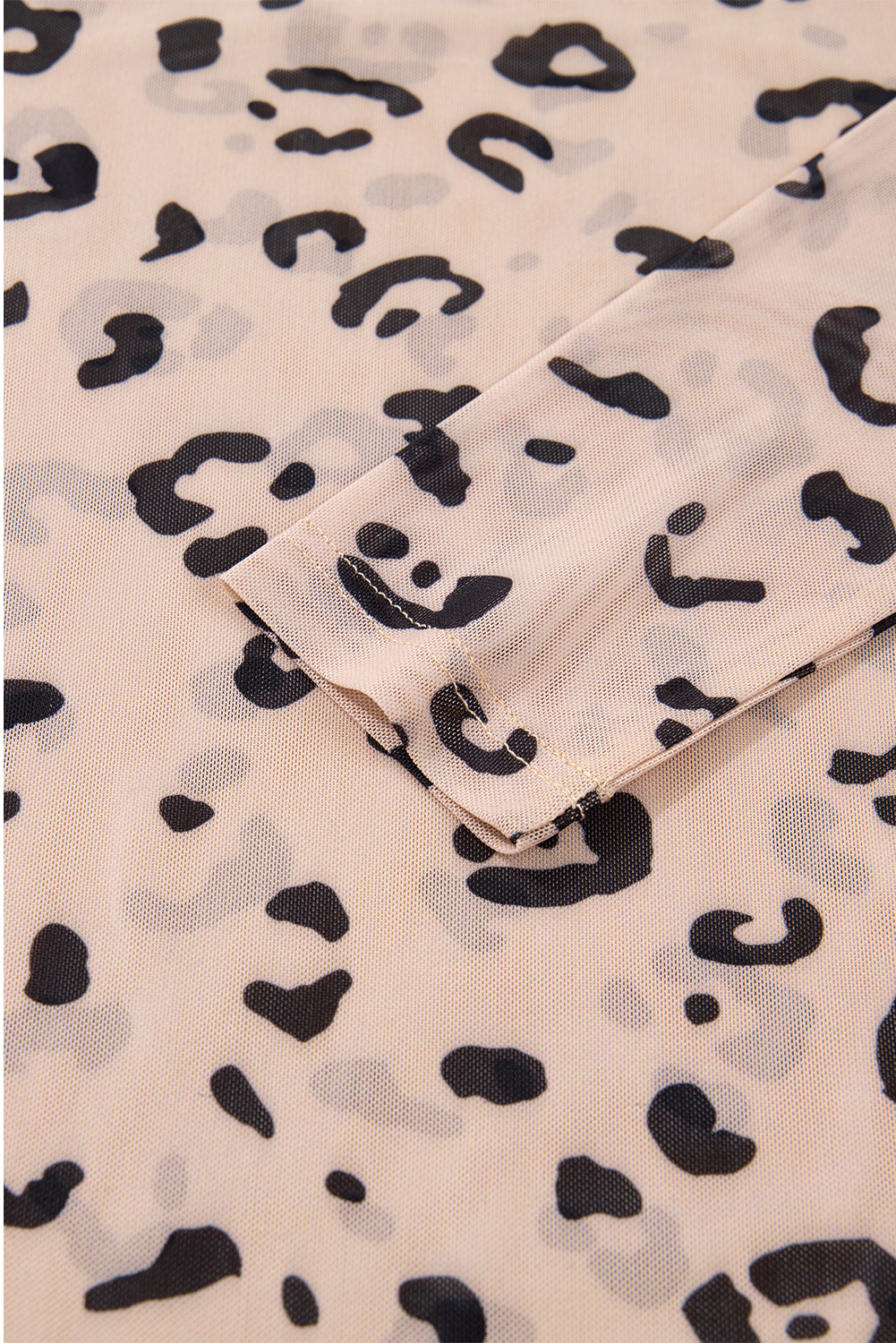 Khaki Mock Neck Sheer Mesh Leopard Long Sleeve Bodysuit