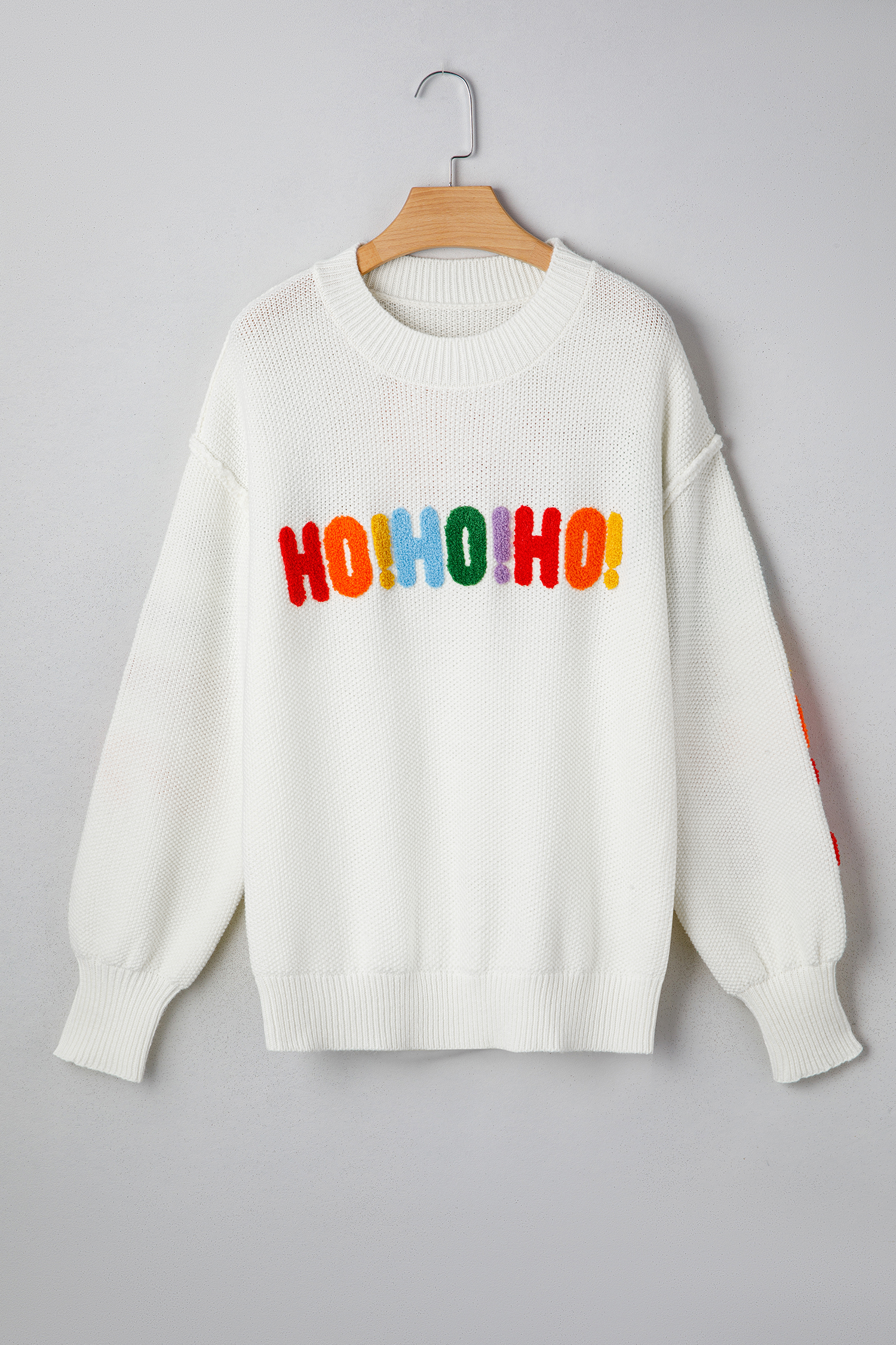 White Chenille Graphic Drop Shoulder Holiday Sweater