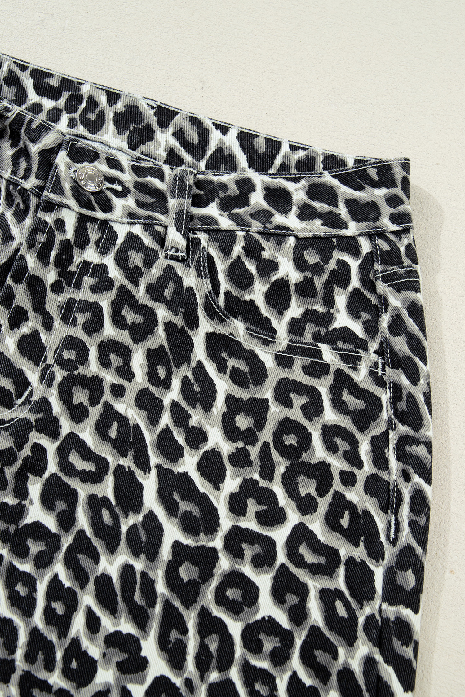 Black Leopard Print Barrel Jeans