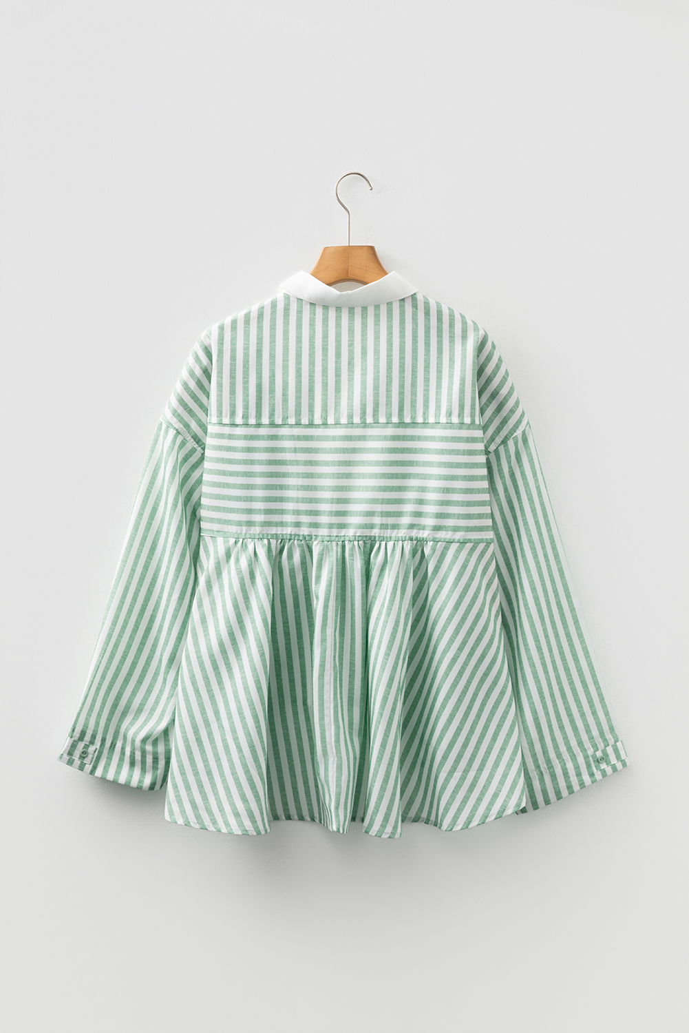 Green Stripe Half Zip Long Sleeve Swing Top