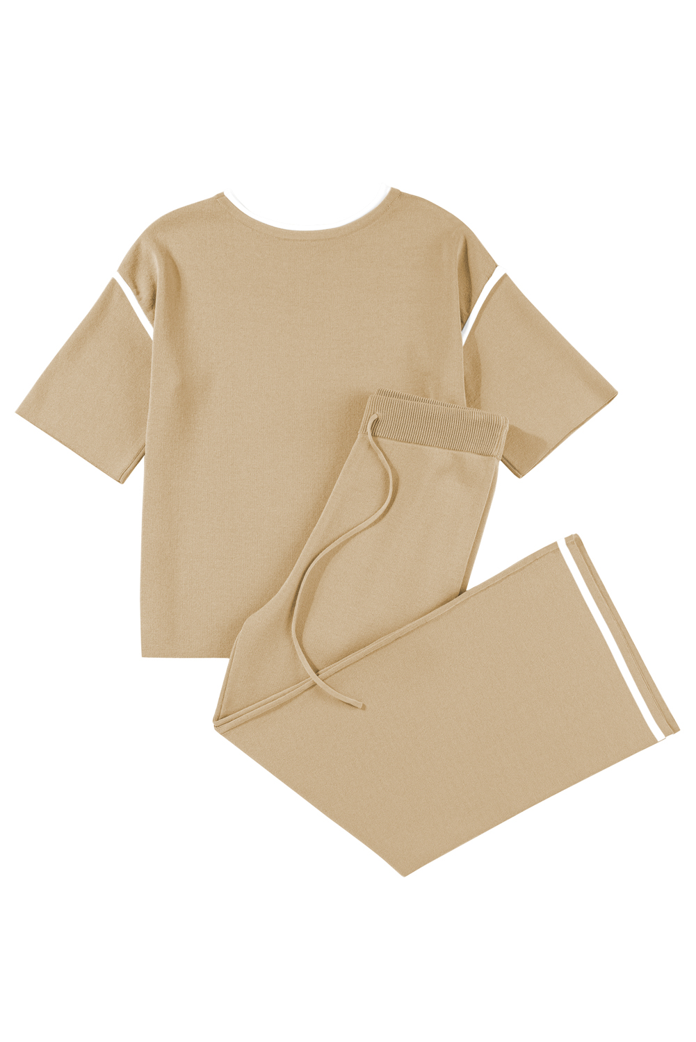 Blackish Green Contrast Trim Half Sleeve Top Drawstring Pants Loose 2pcs Sweater Suit