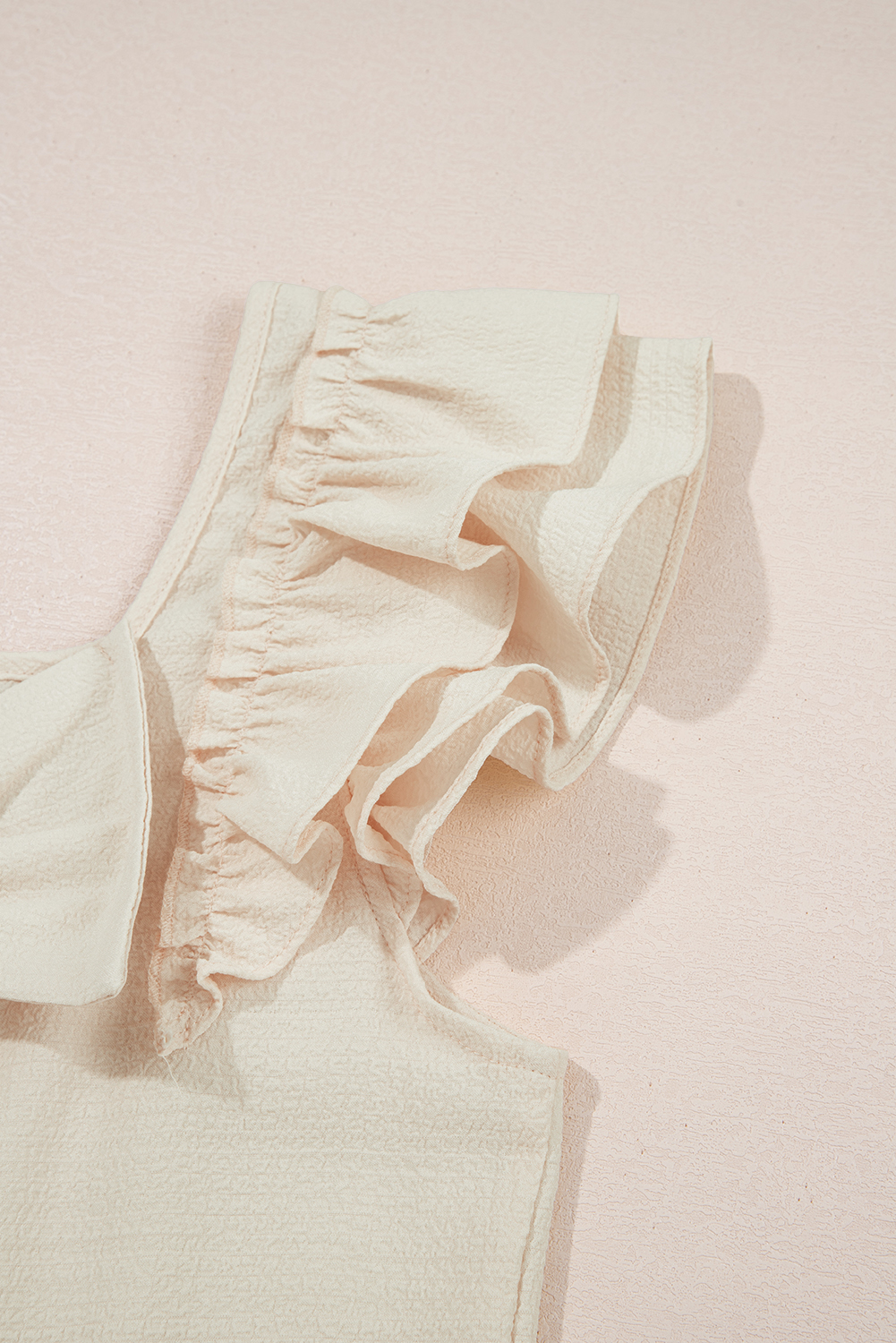 Beau Blue Textured Bow Knot Frilled Butterfly Sleeve Blouse