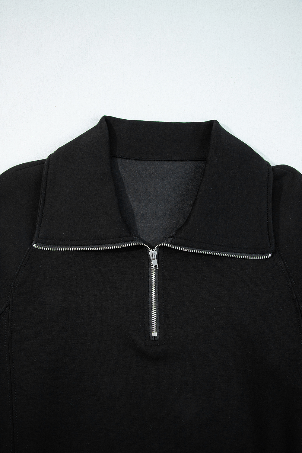 Black Zip Collar Long Sleeve Top Drawstring Pants Set