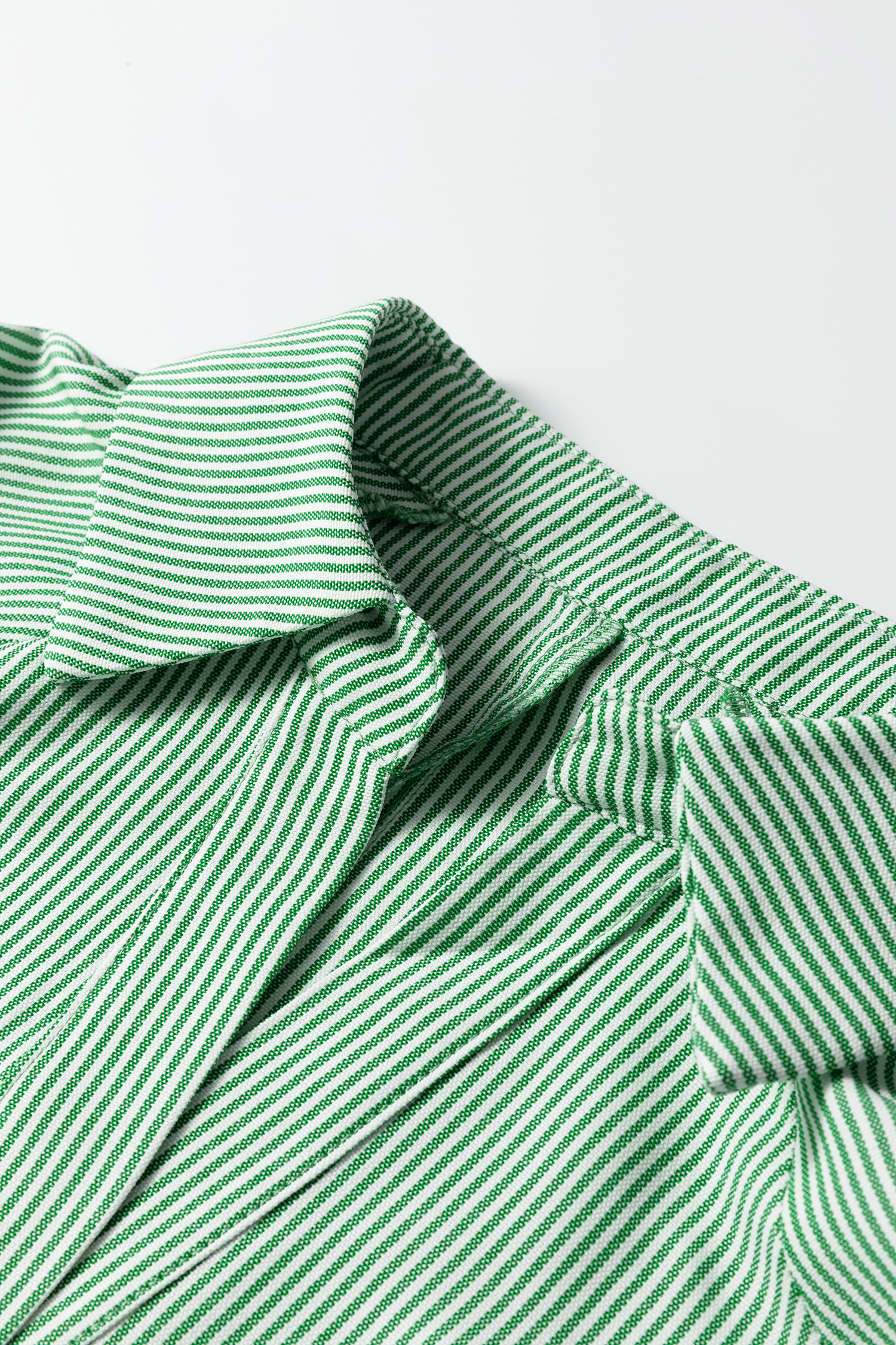 Mint Green Striped Print Collared Split Neck Half Sleeve Blouse