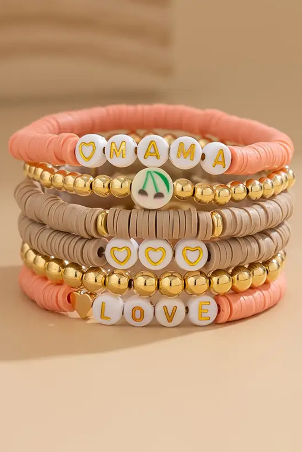Gold Mama Love Heart Beaded Multi Layer Bracelet