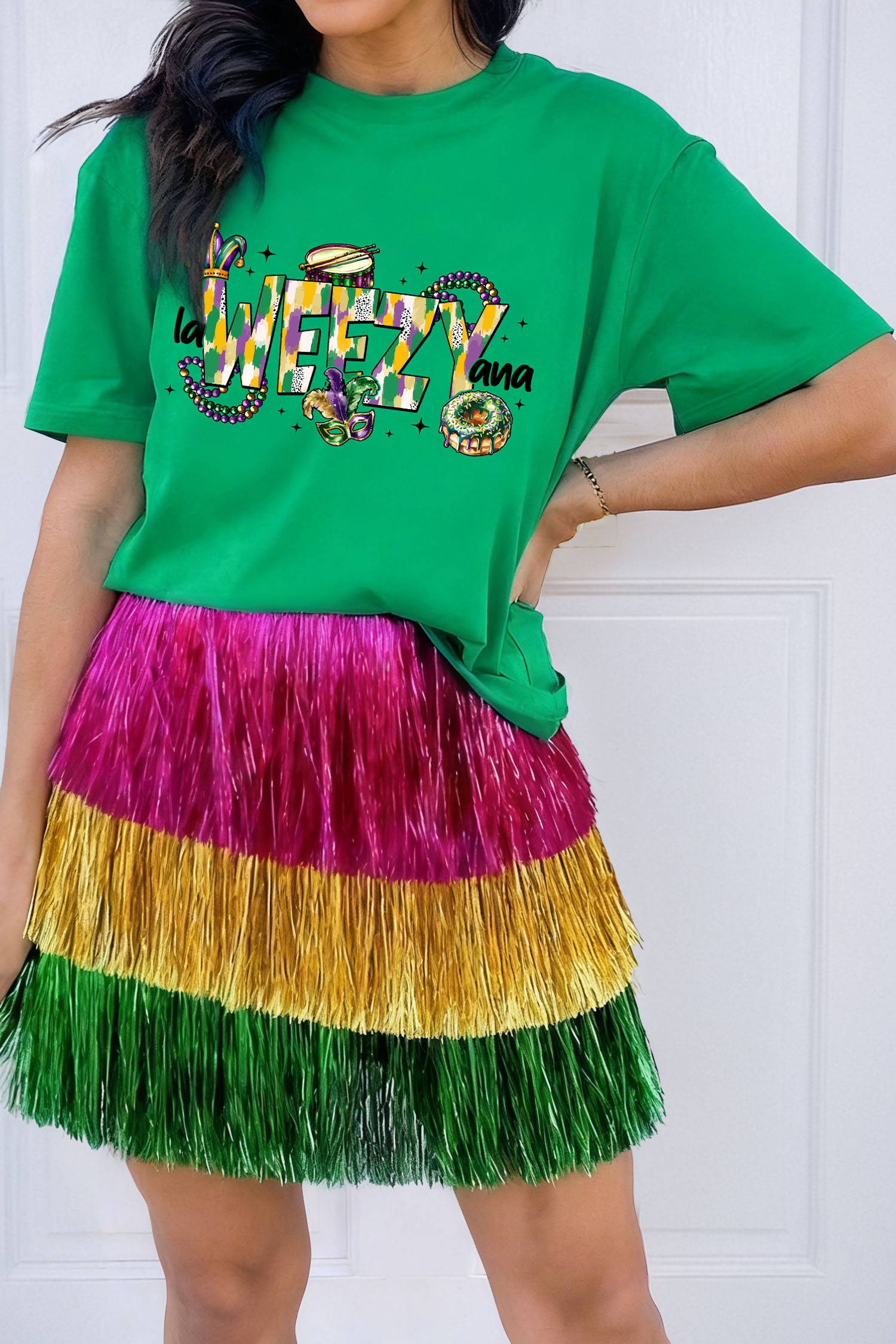 Bright Green Glitter Mardi Gras Mask Graphic T Shirt