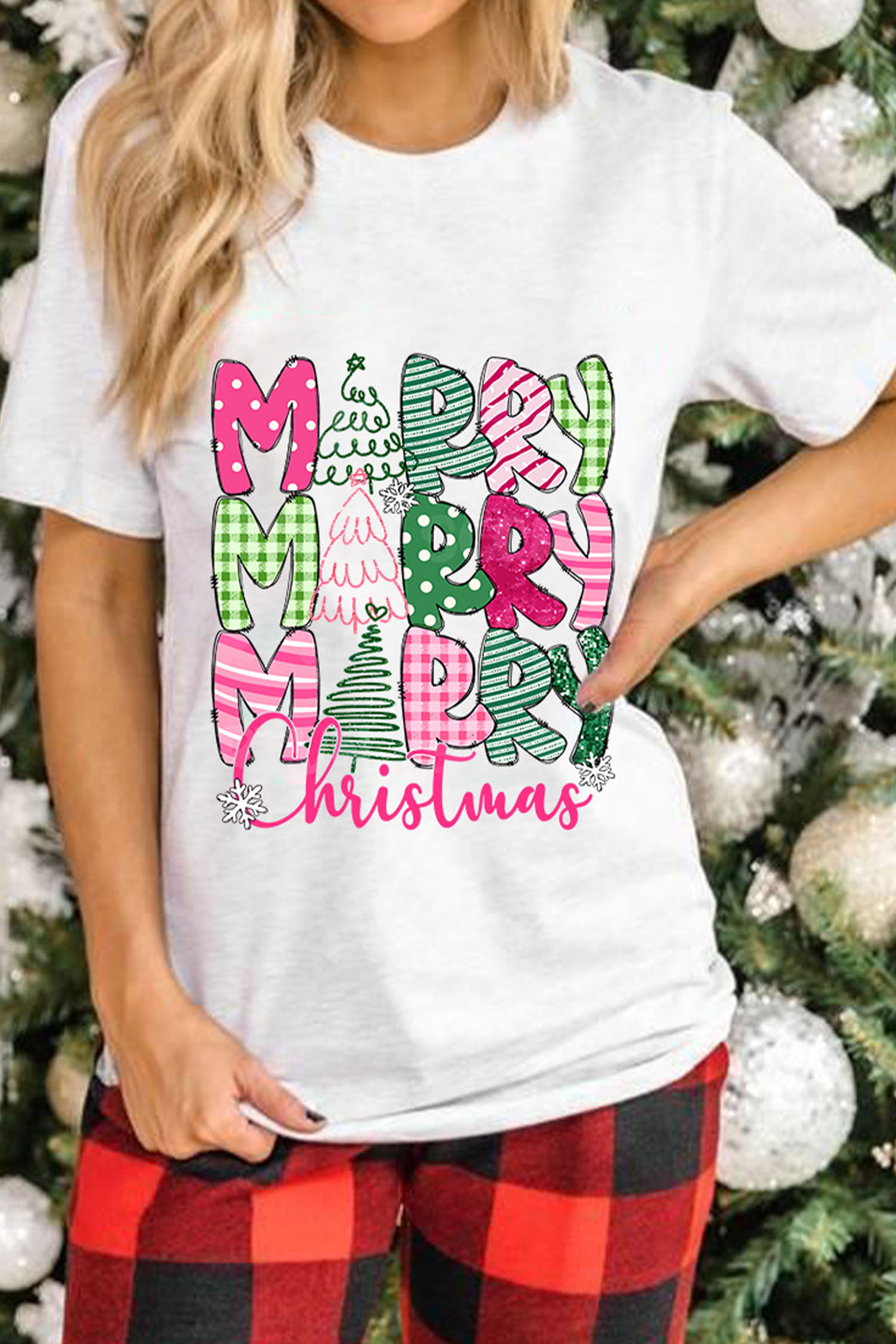 White Cute MERRY Christmas Graphic Tee