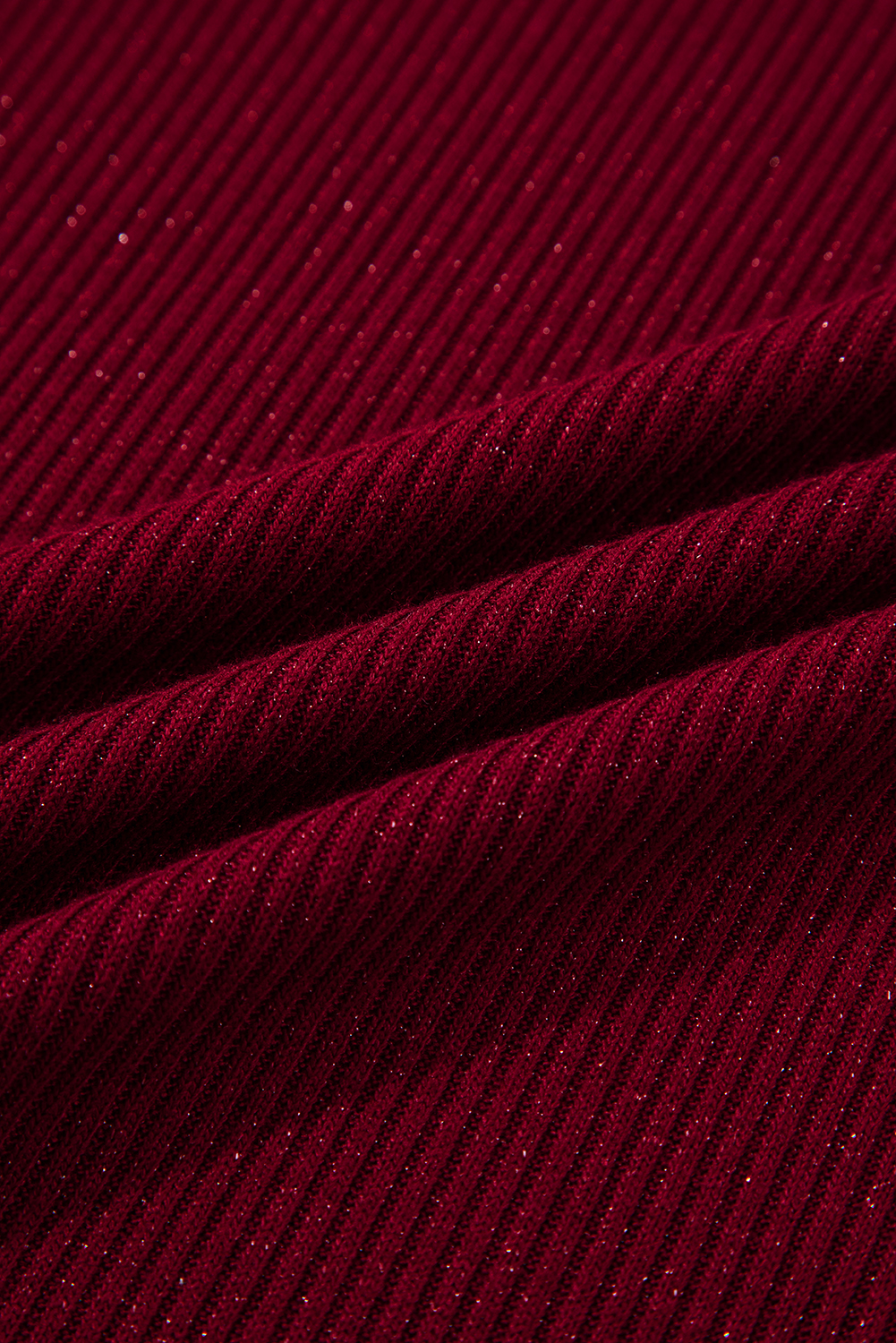 Red Dahlia Metal Ribbed Knit Long Sleeve Slim Fit Top