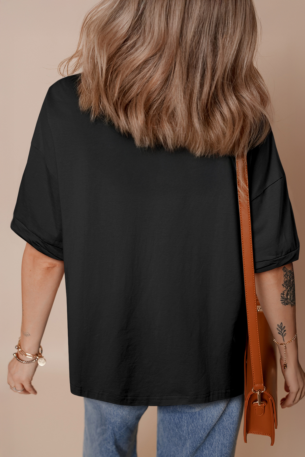 Black Loose Half Sleeve Hi Low Hem T Shirt