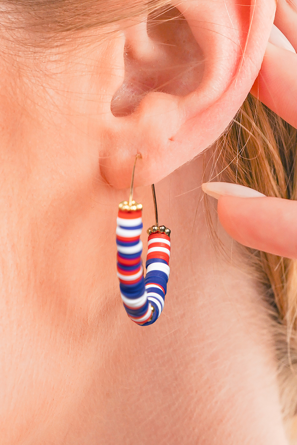 Dark Blue American Flag Inspired Beaded Large Hoop Earrings