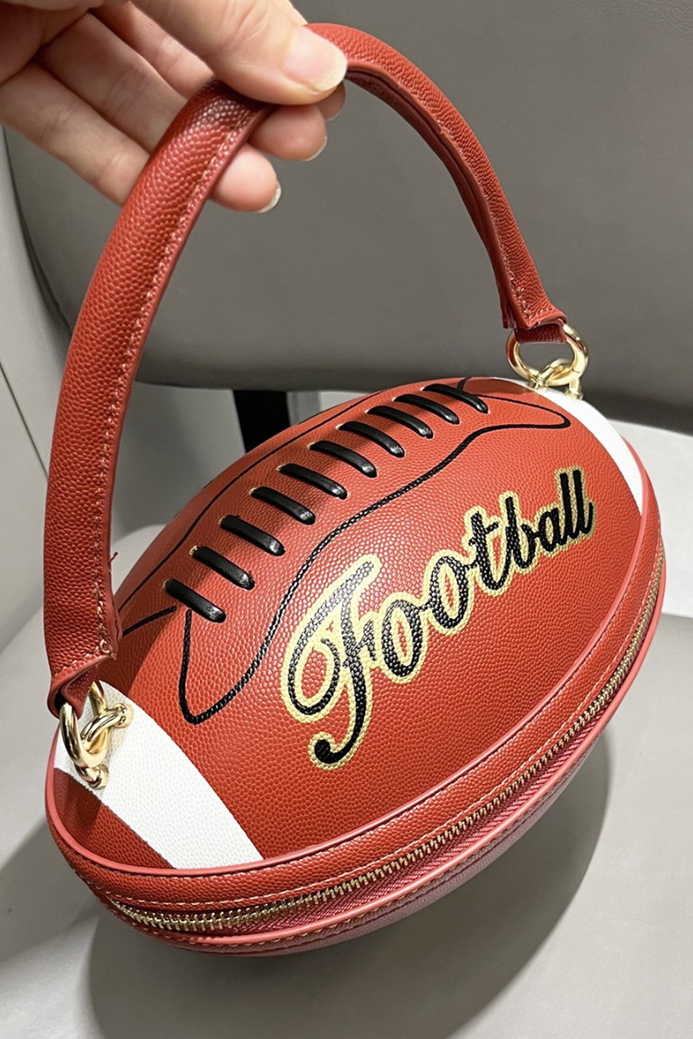 Chestnut Faux Leather Football Spherical Hand Bag