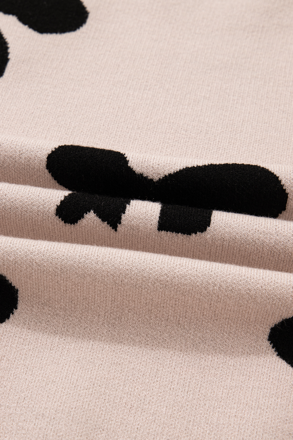 Bright Pink Pearl Embellished Bow Pattern Loose Sweater