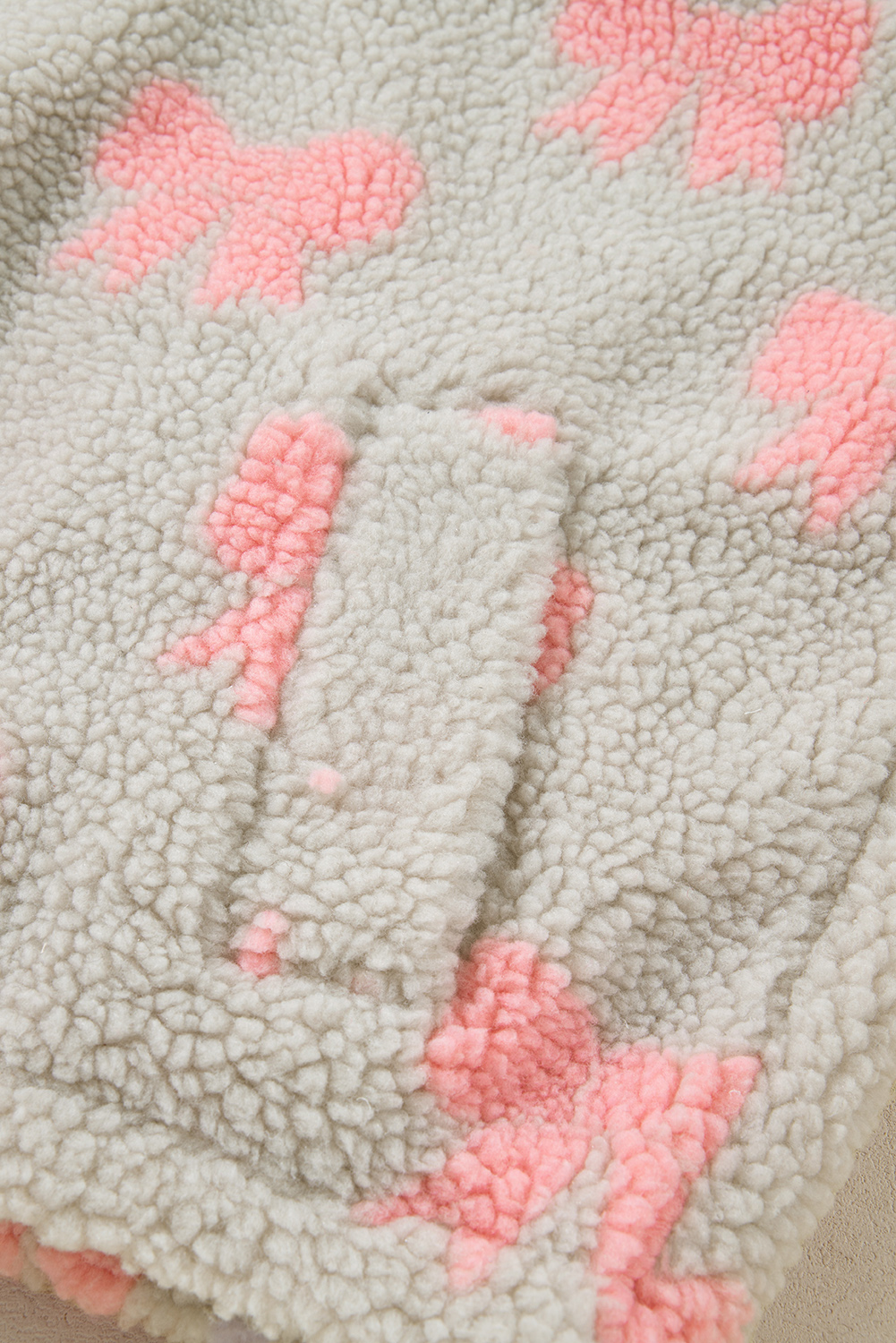 Gray Bow Sherpa Quarter Zip Drop Shoulder Baggy Sweatshirt