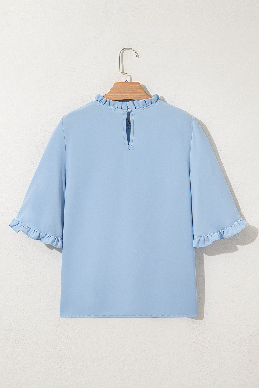 Green Frilly Round Neck Wide Half Sleeve Blouse