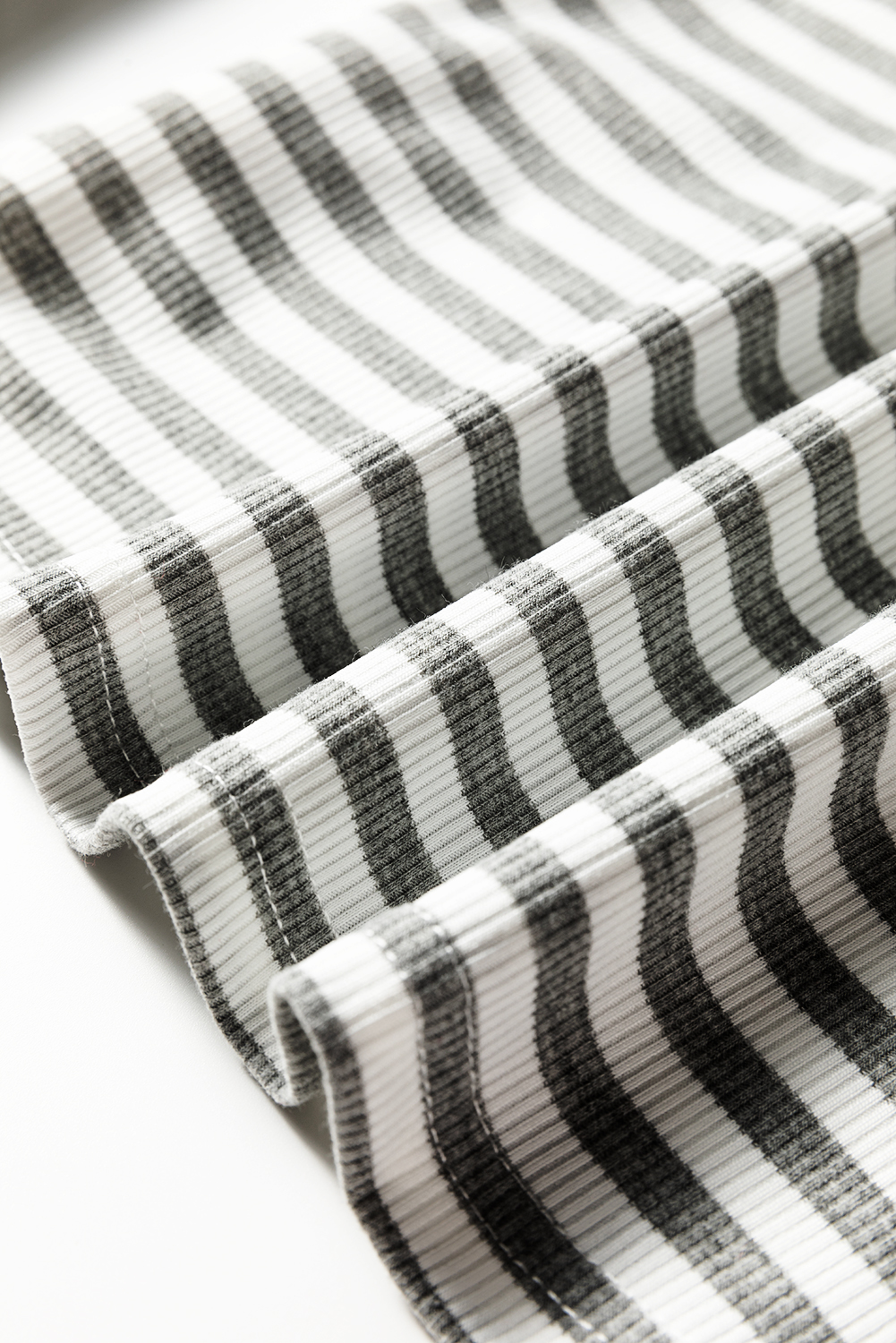 Gray Stripe Ribbed High Neck Slim Fit Long Sleeve Top