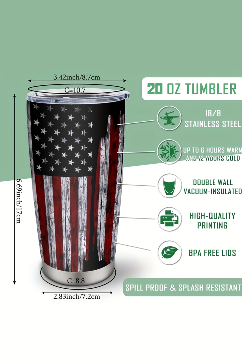 Dirty blue American Flag Stainless Steel Insulated Tumbler 20oz