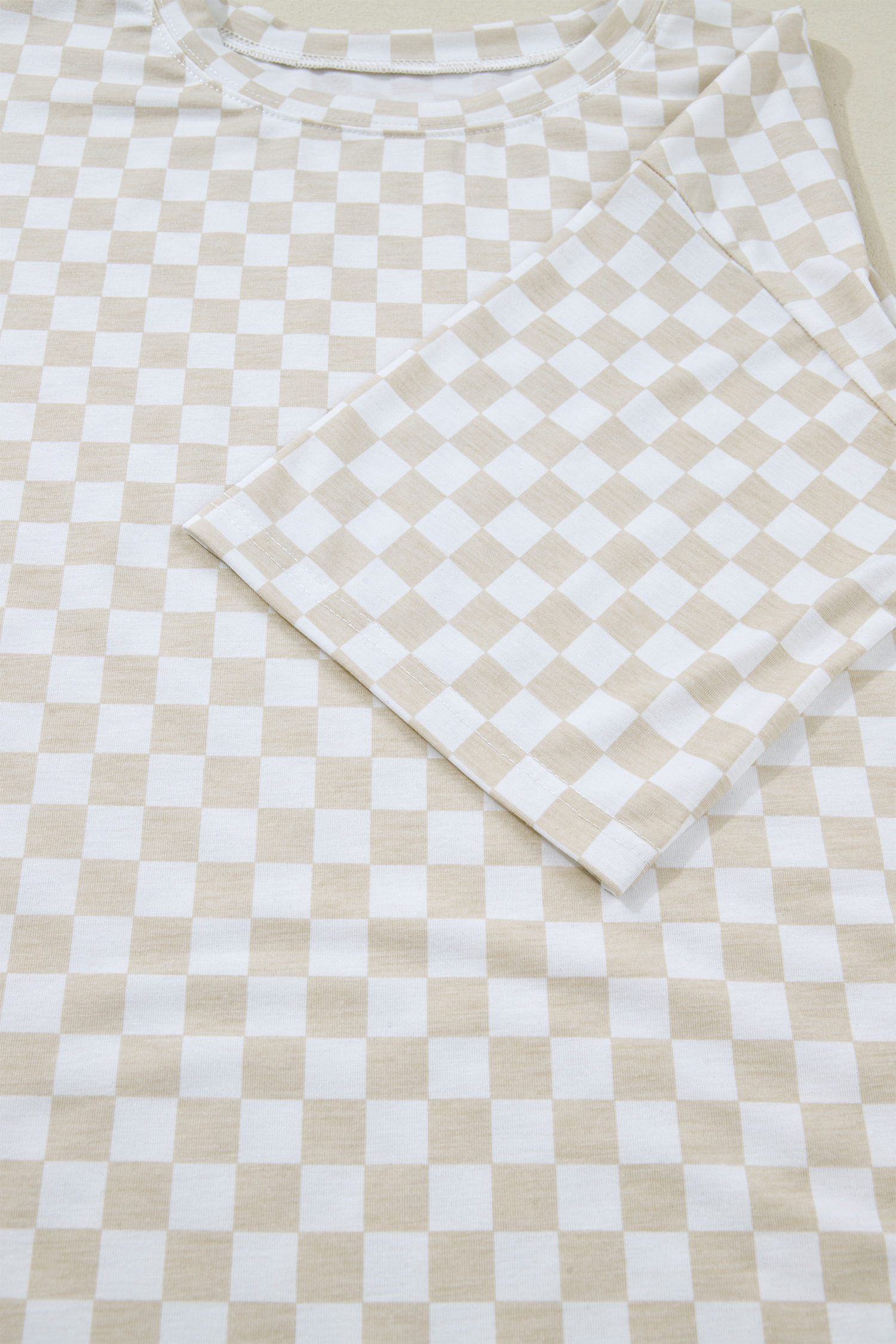 Khaki Checkered Print Half Sleeve Tee 2pcs Lounge Pant Set