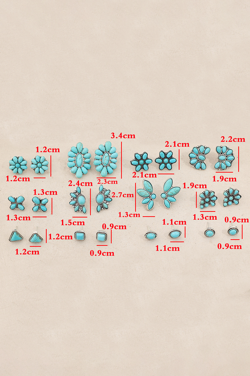 Turquoise Inlay Boho Stud Earrings Set