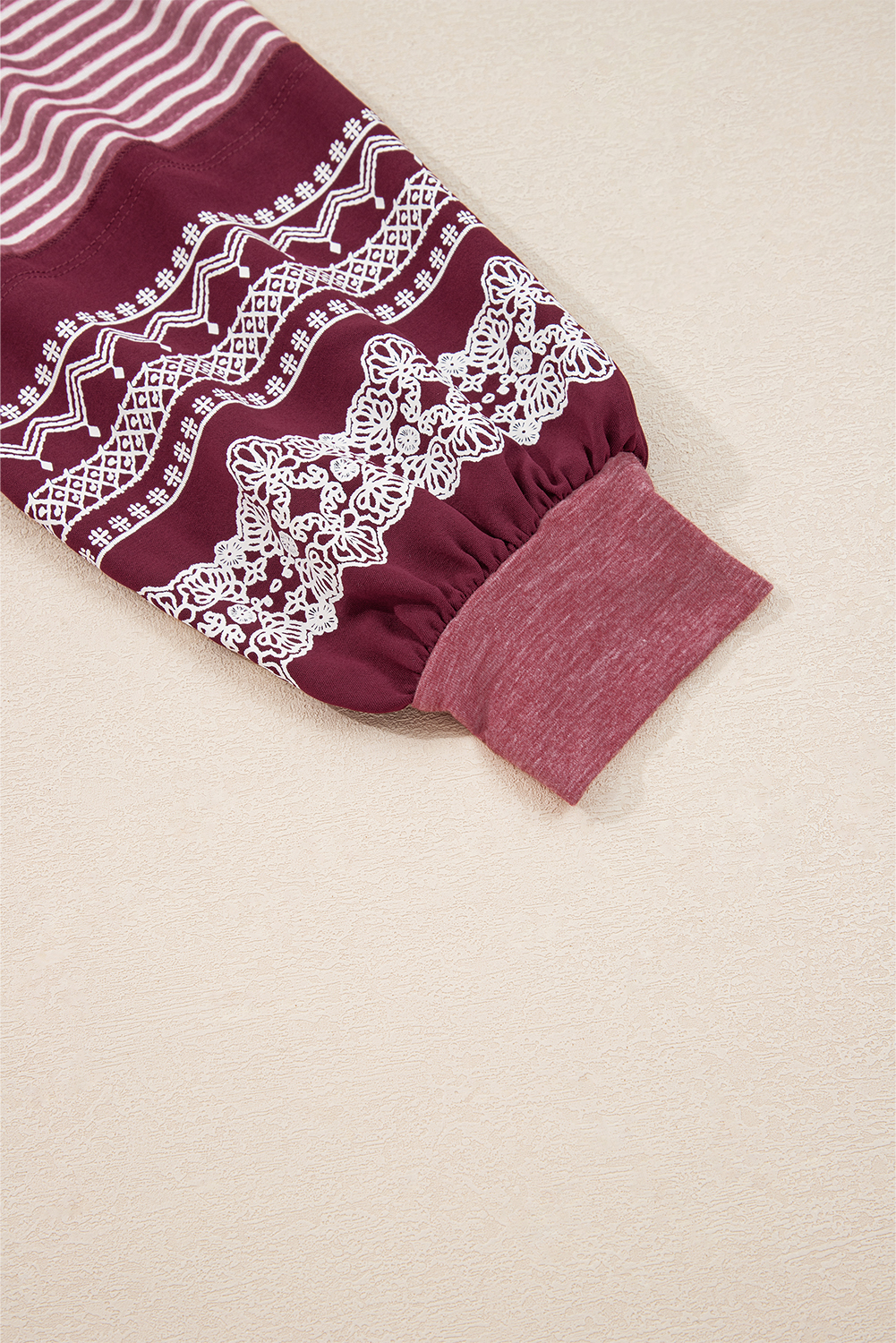 Tillandsia Purple Contrast Print Striped Raglan Long Sleeve Loose Top