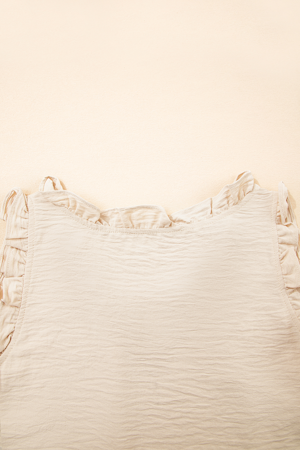 Parchment Textured Frilly Trim V Neck Sleeveless Top