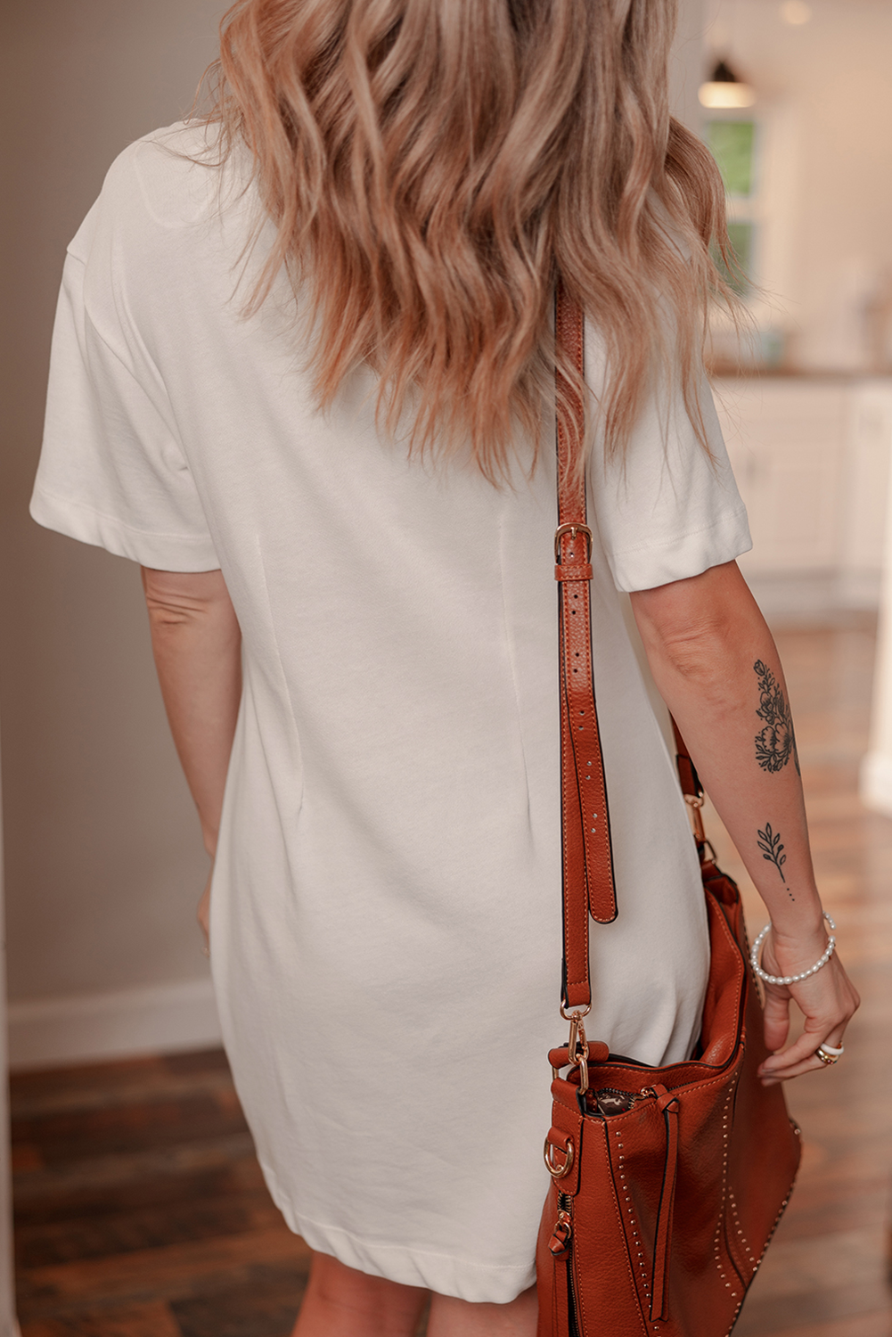 White Cute Heifer Patched Crewneck Shift T Shirt Dress