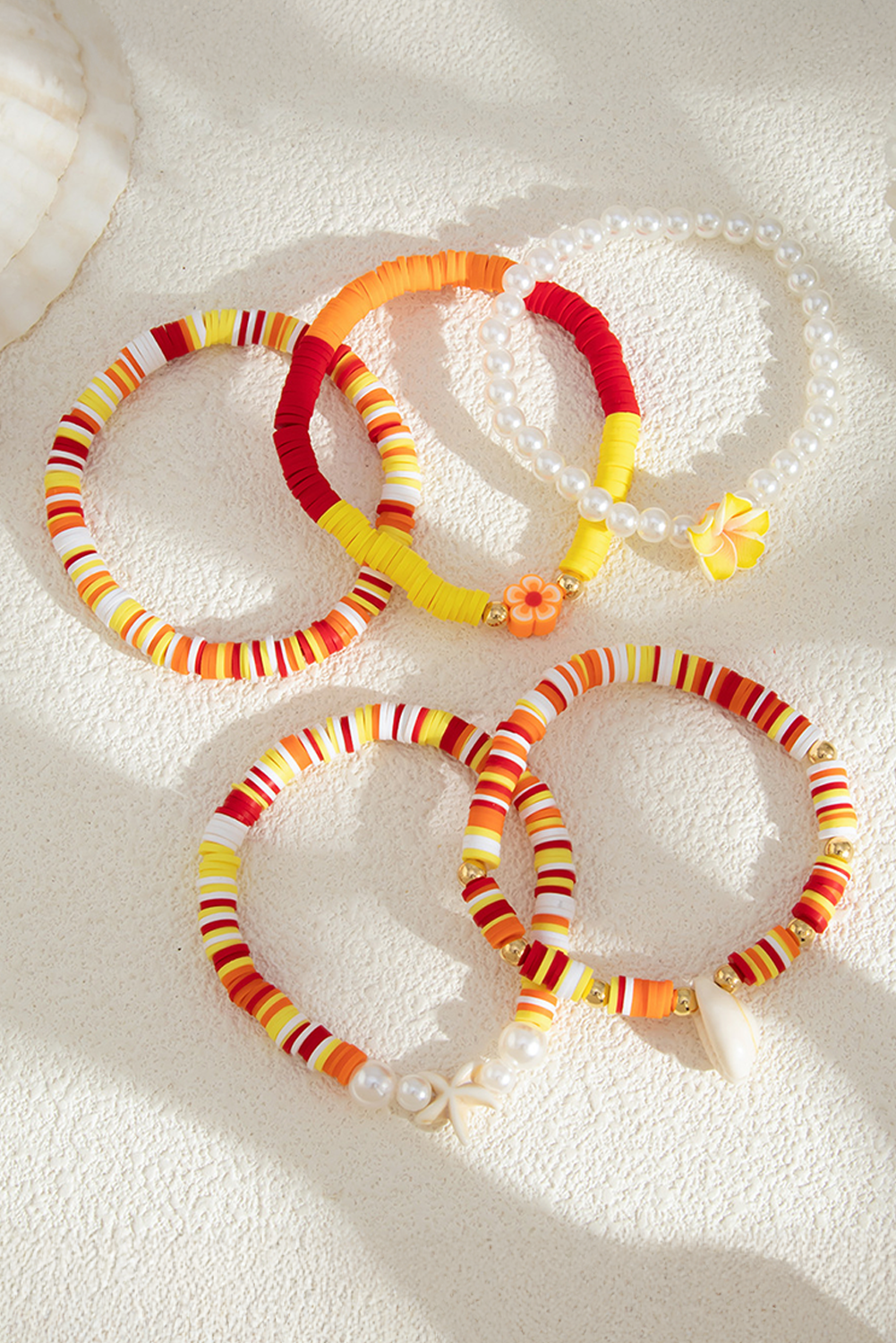 Yellow Starfish Shell Flower Pearl Beaded Multi Layer Bracelet