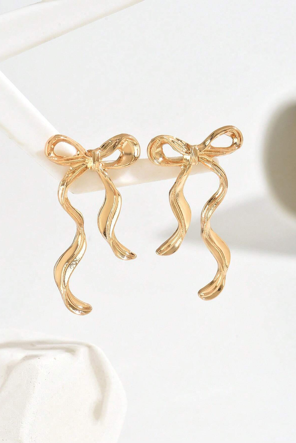 Gold Bow Knot Shape Plated Alloy Stud Earrings