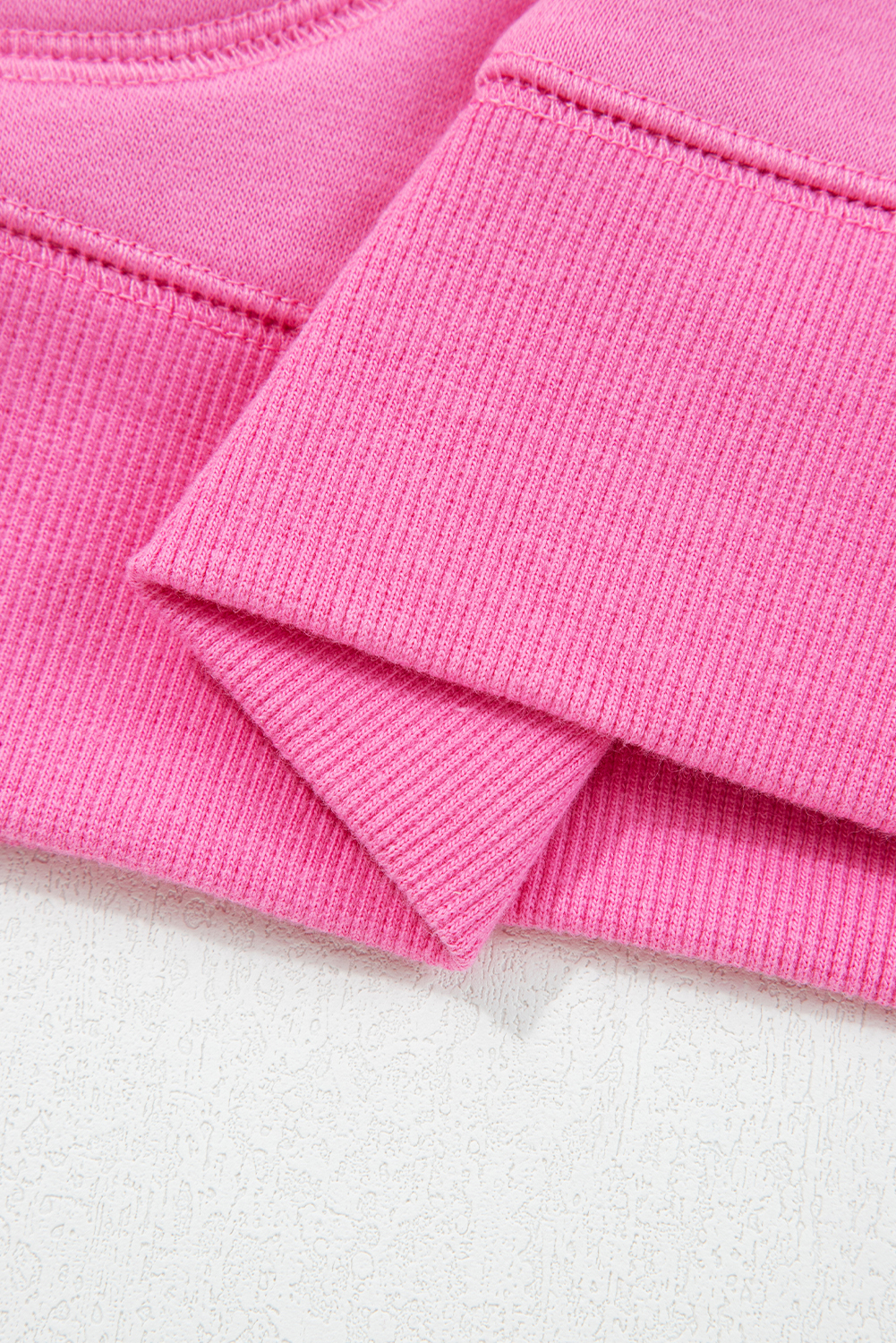 Bright Pink Half Button Stand Neck Drop Shoulder Sweatshirt