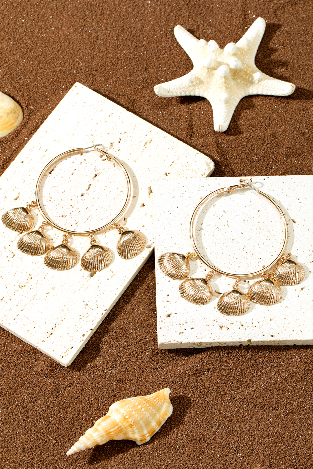 Gold Plated Alloy Bohemian Vacation Shell Hoop Earrings