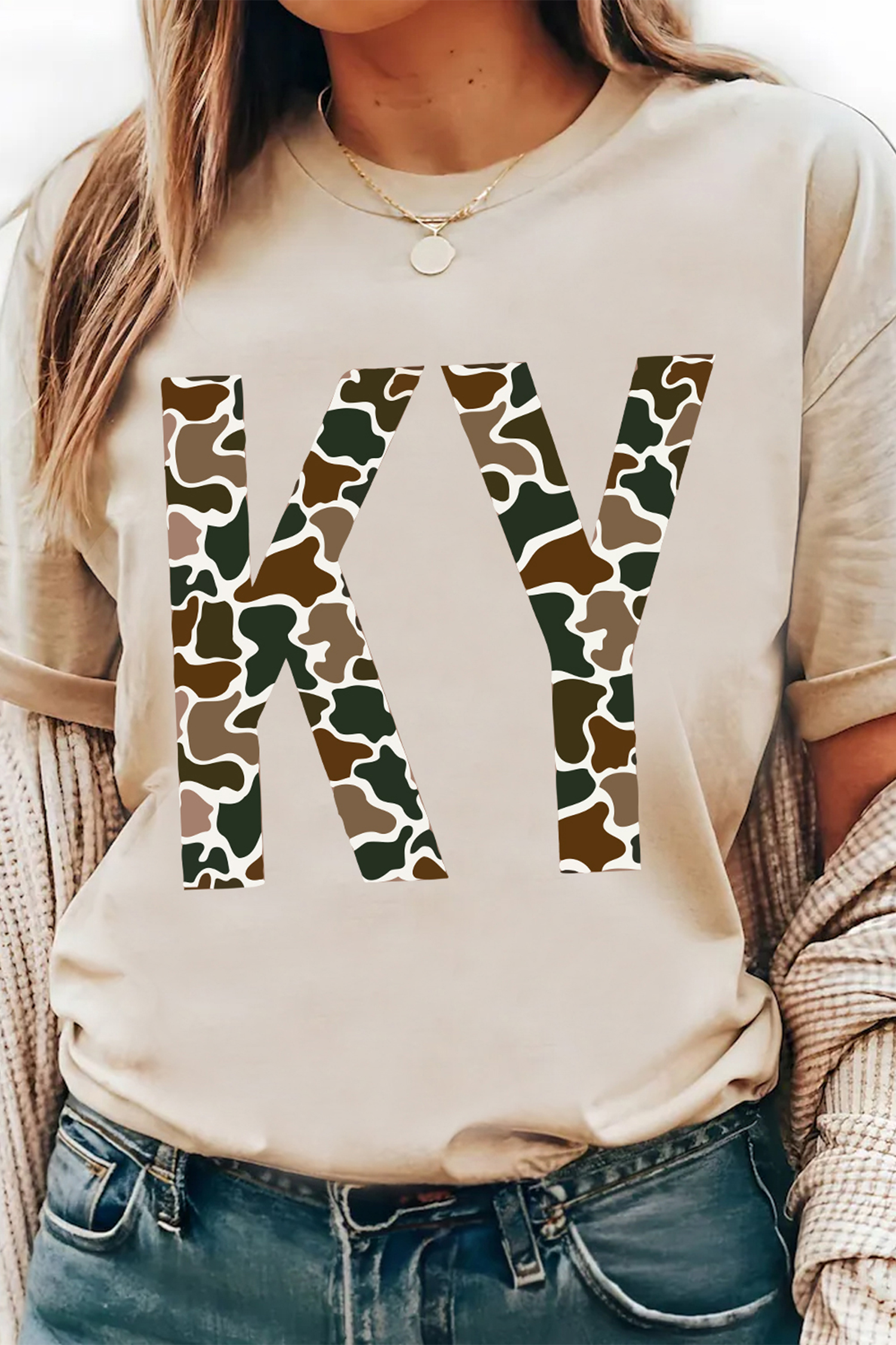 Green Camouflage KENTUCKY Crew Neck Summer Top