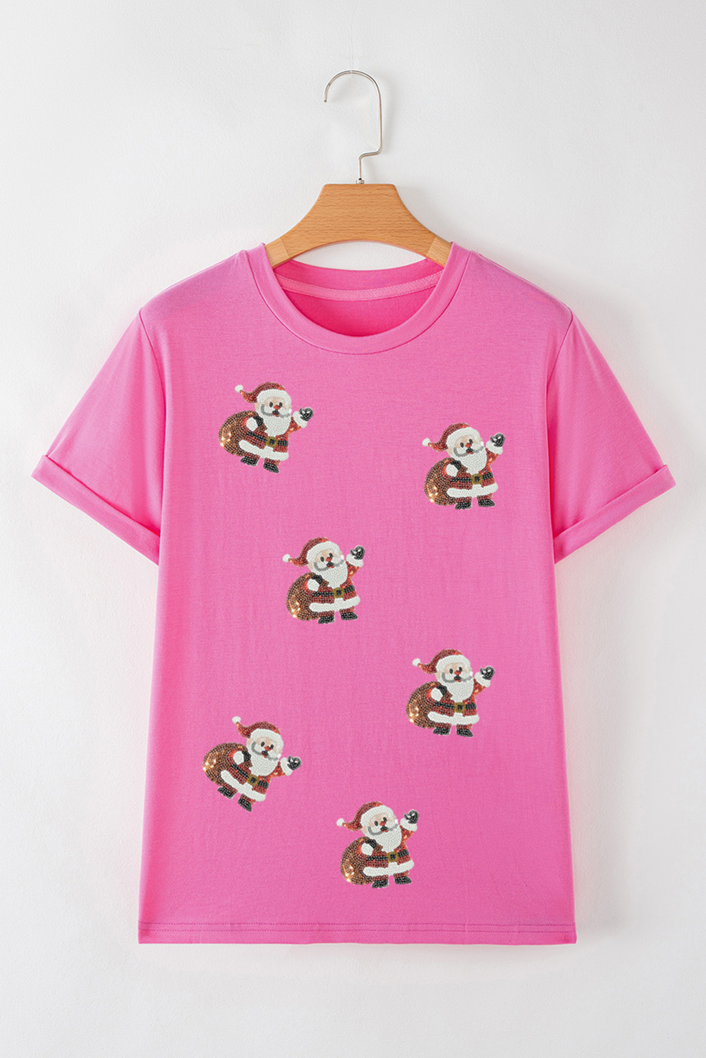 Sachet Pink Santa Claus Deliver Gifts Sequin Graphic Tee