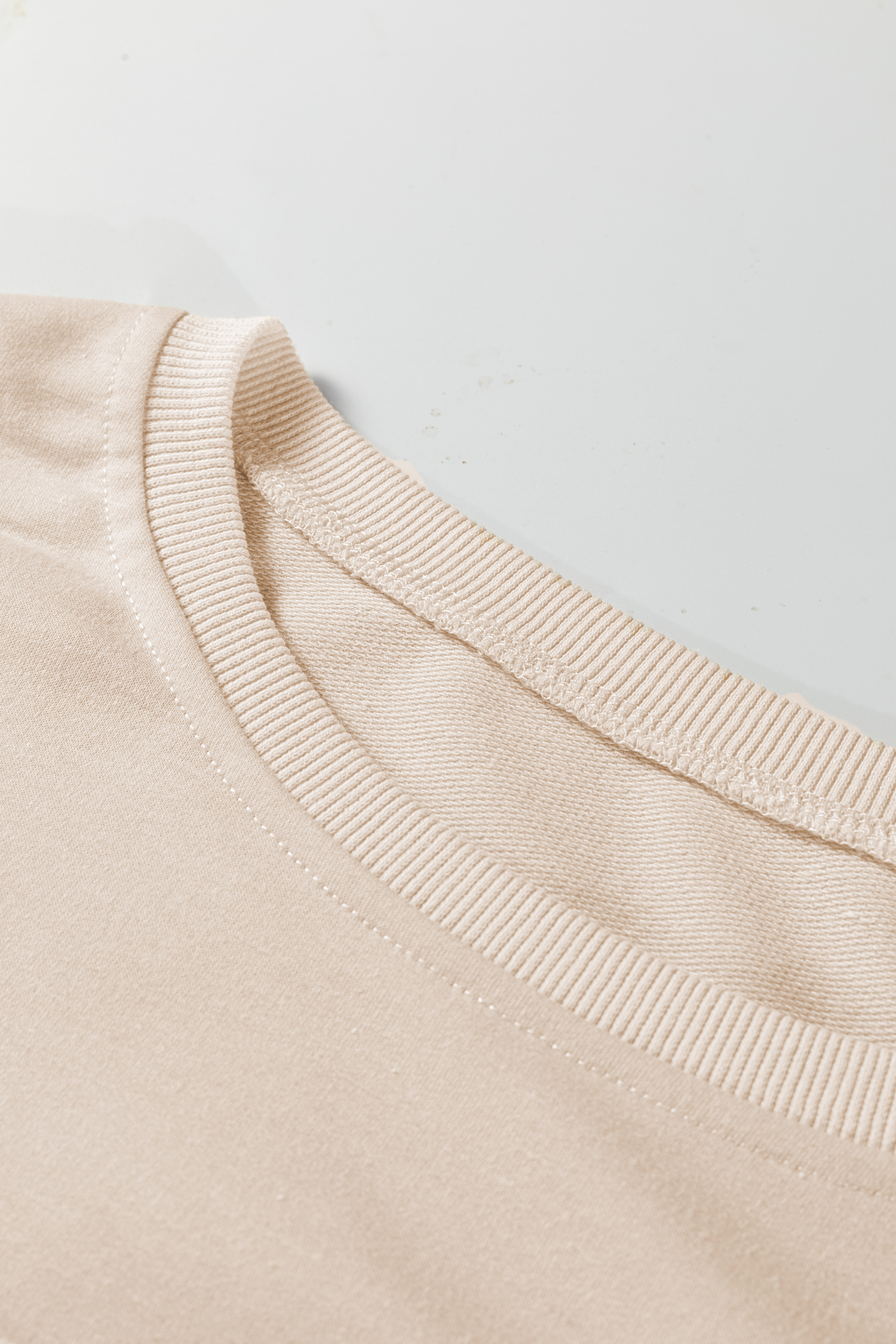 Beige Raw Edge Flower Patch Drop Shoulder Casual Top